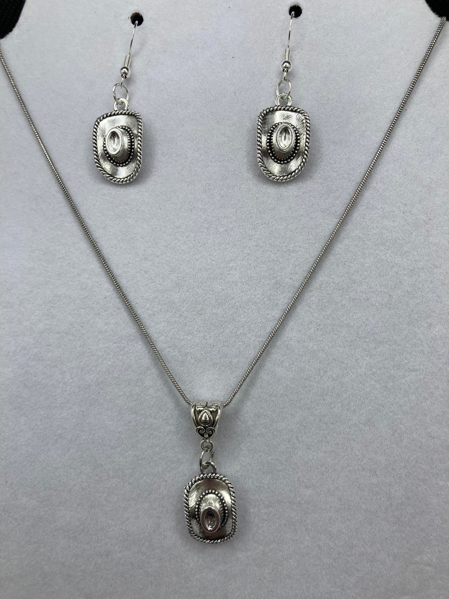 Cowboy Hat Silver Plated Western Flair Jewelry Set for Pierced Ears