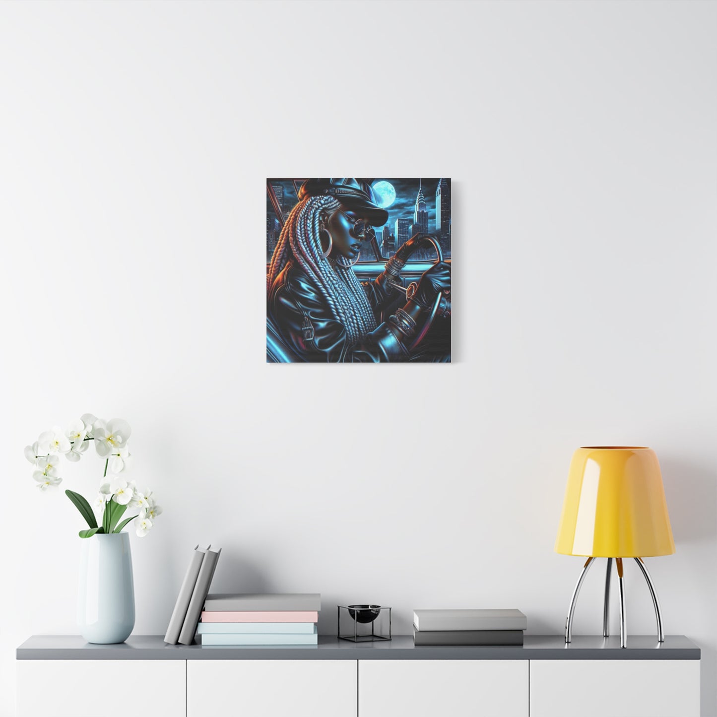 Beautiful Woman Driving Black Canvas Art