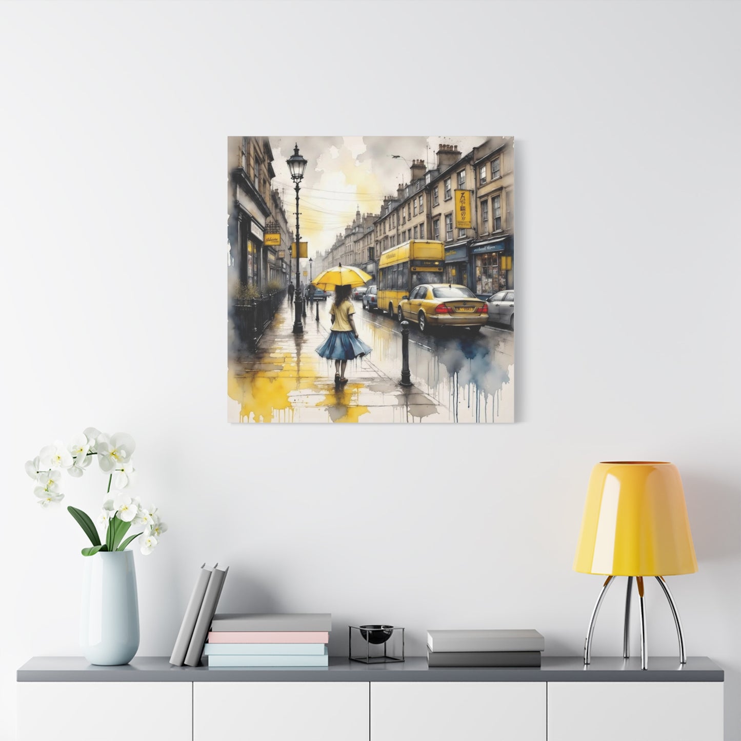 Girl with the Yellow Umbrella Abstract Art