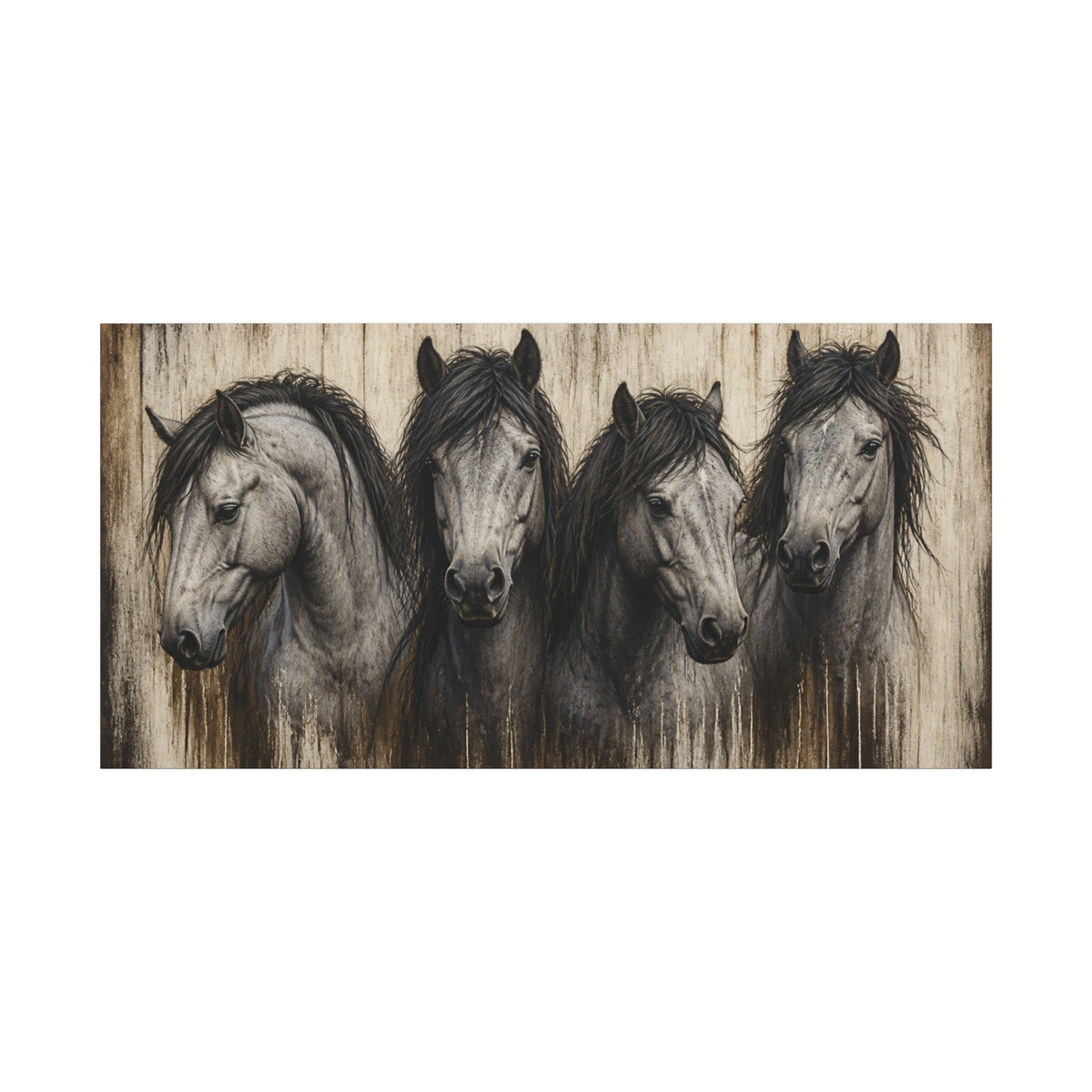 Grey Horses Matte Canvas Wall Art — Stretched 1.25"