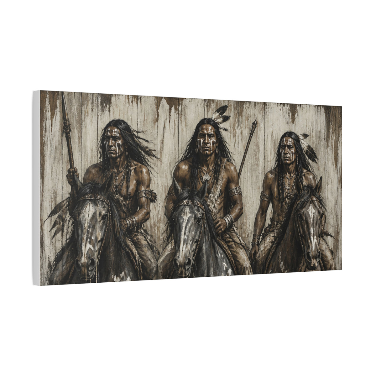 Native American Warriors Canvas Print — Three Horsemen Matte Stretched Wall Art
