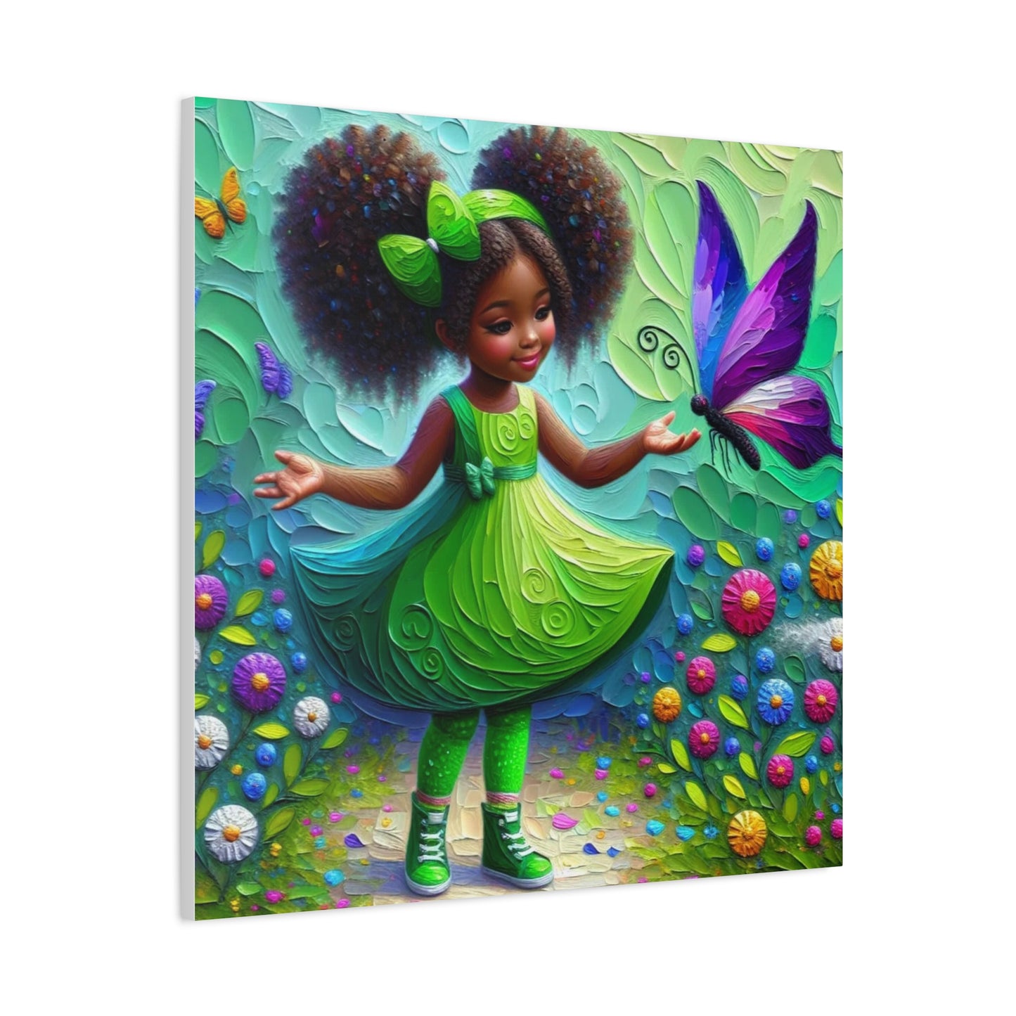 Beautiful Child in Green Black Canvas Art