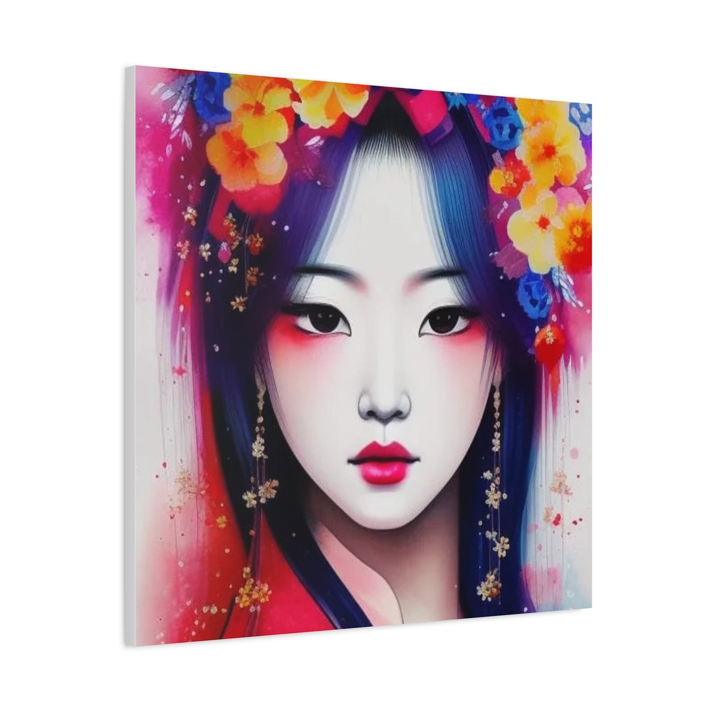 Lady w Flowers in Her Hair Asian Abstract Art