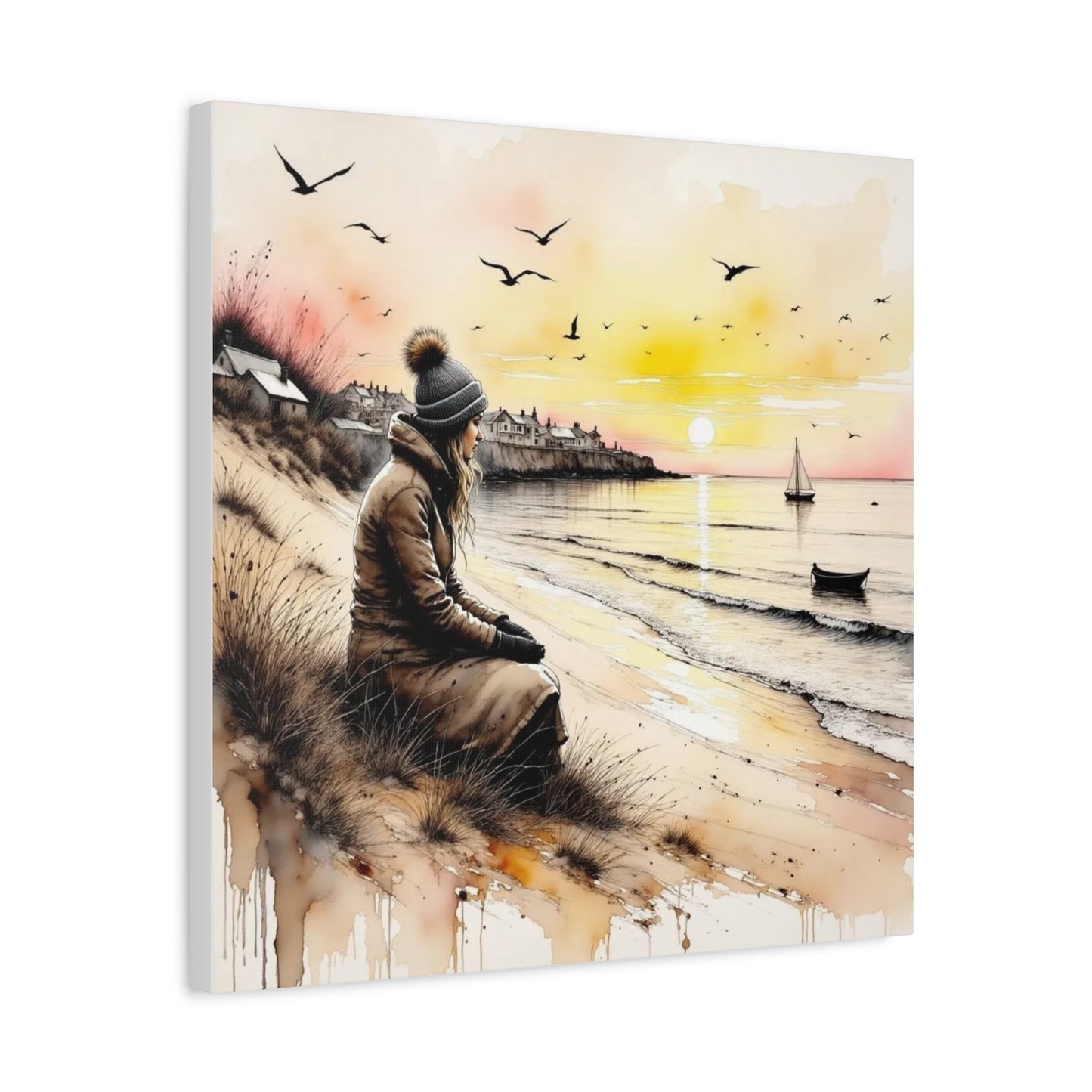 Girl on the Beach in the Winter Abstract Art