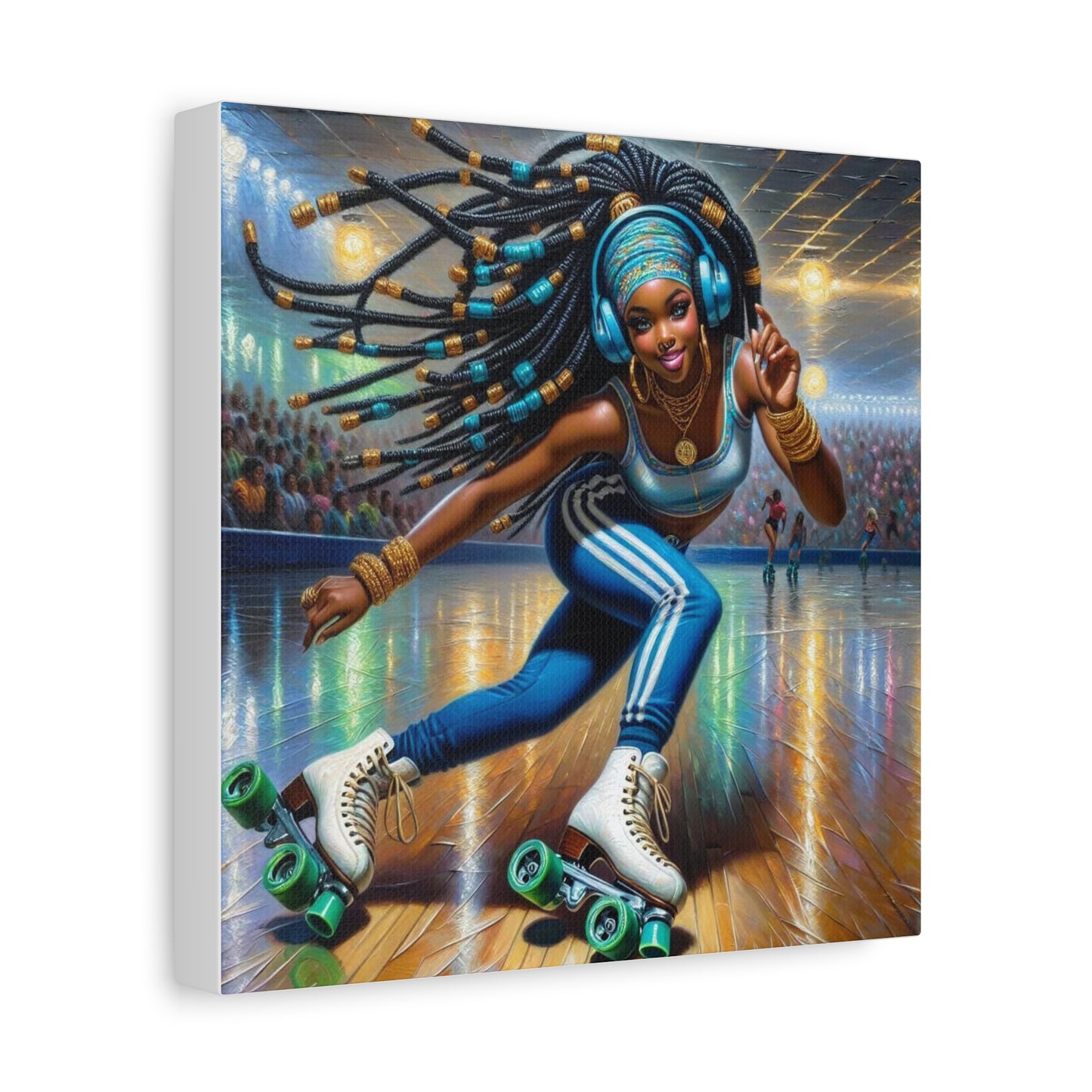 Beautiful Black Woman Roller Skating Canvas Art