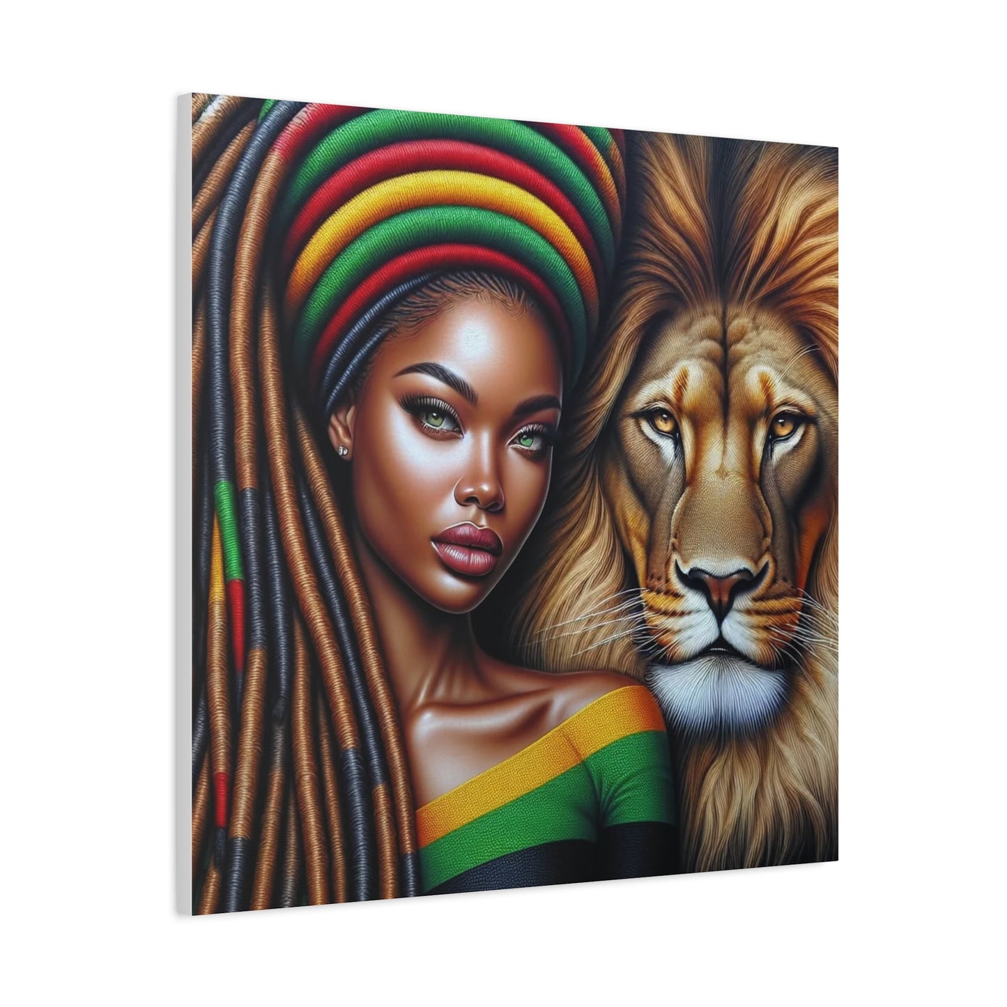 Beautiful Black Woman and Her Lion Canvas Art