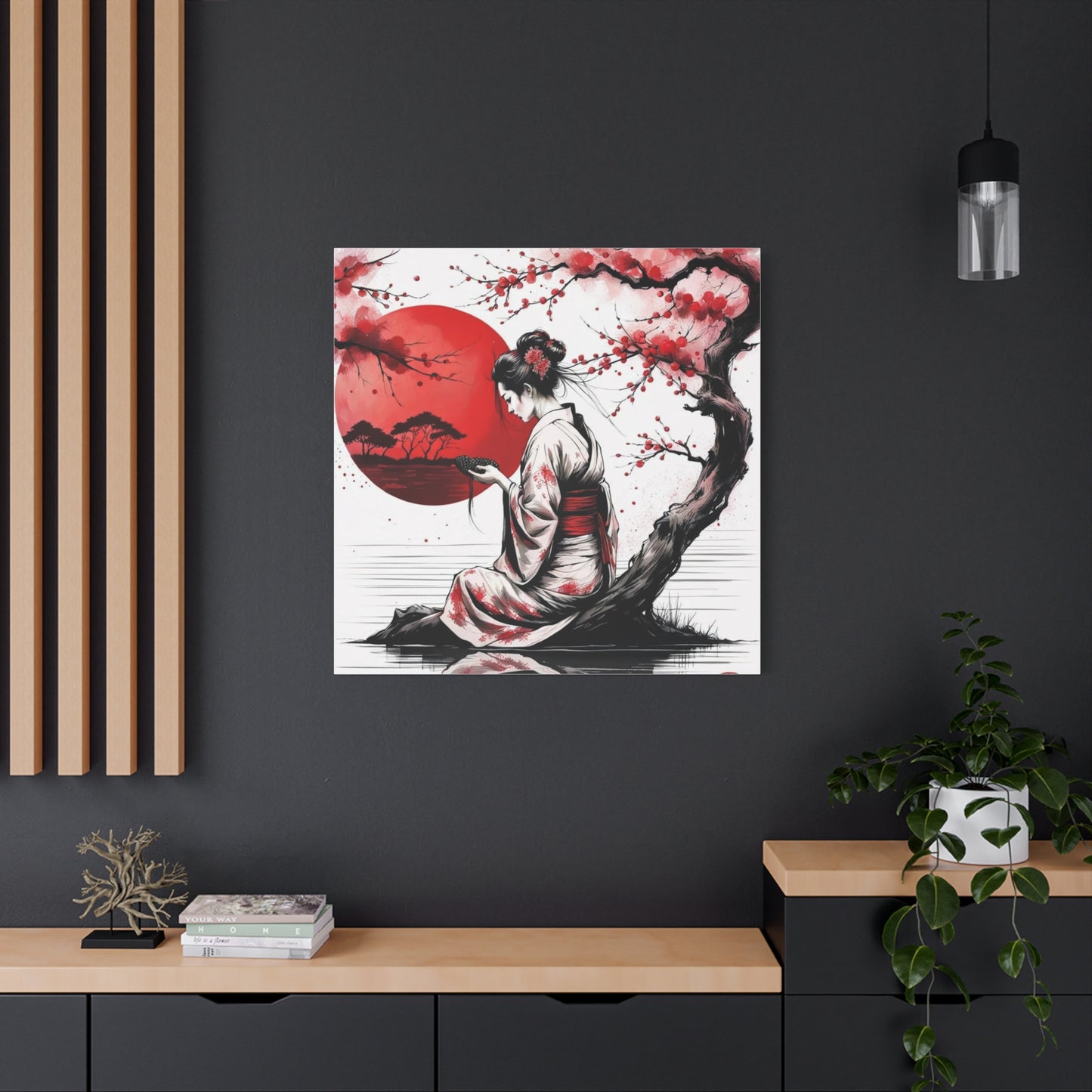 Geisha by the Tree Asian Abstract Art