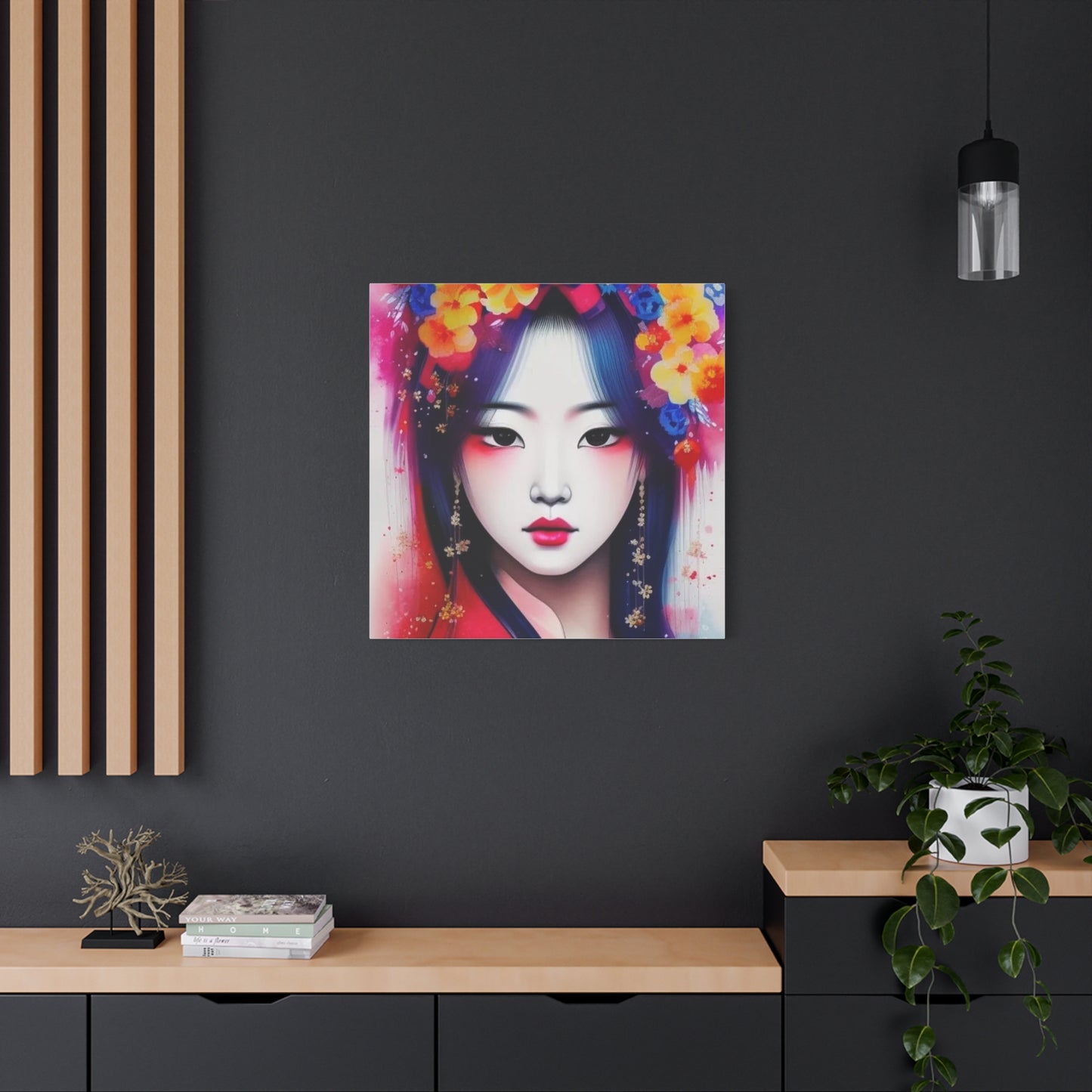 Lady w Flowers in Her Hair Asian Abstract Art