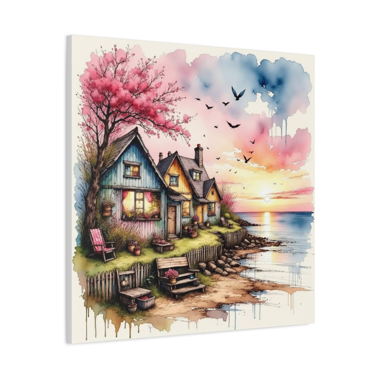Watercolor Beach Front View Abstract Art