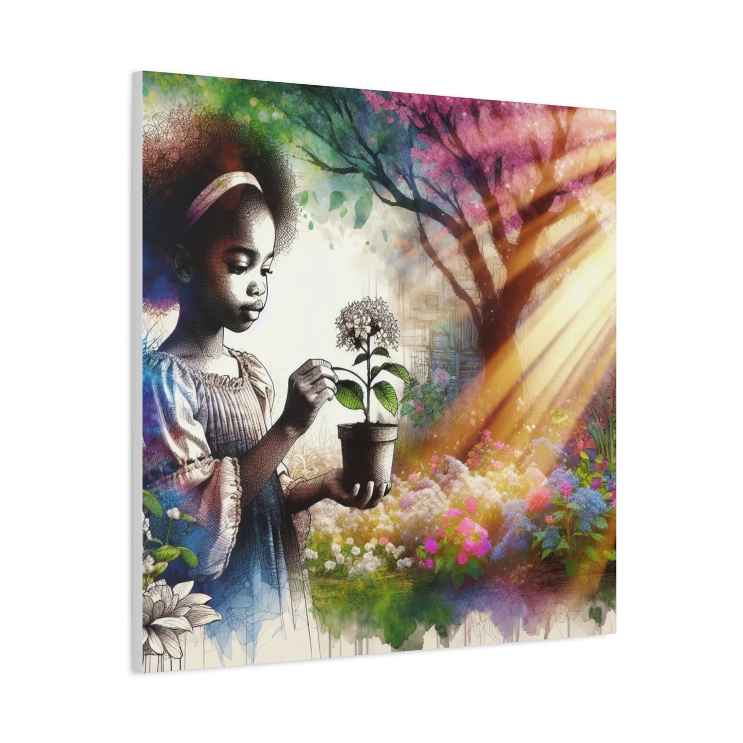 Black Child in Garden Canvas Art