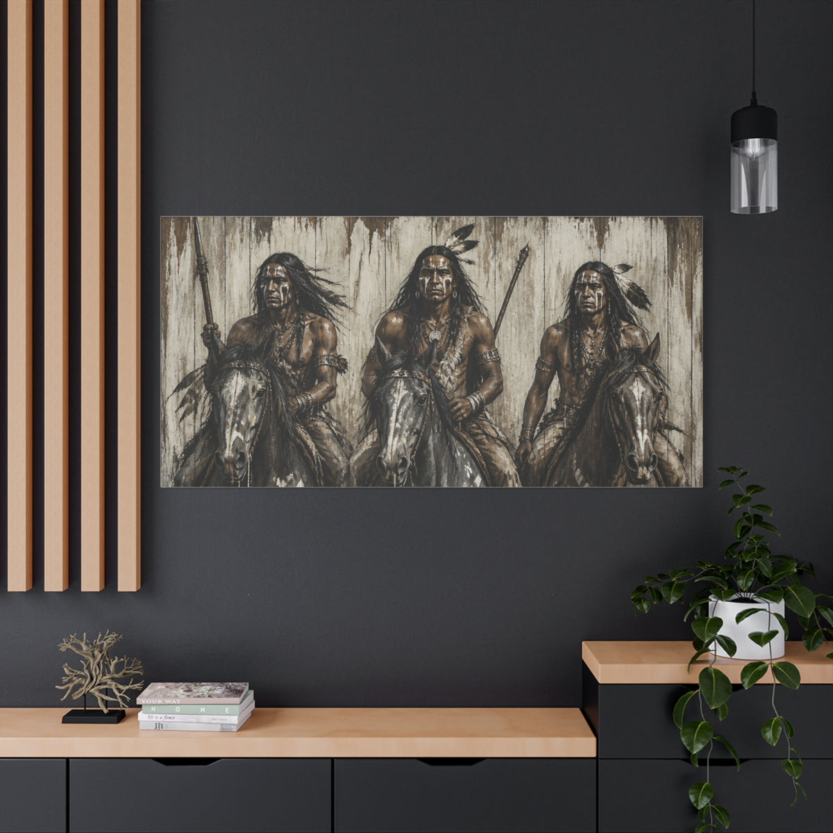 Native American Warriors Canvas Print — Three Horsemen Matte Stretched Wall Art