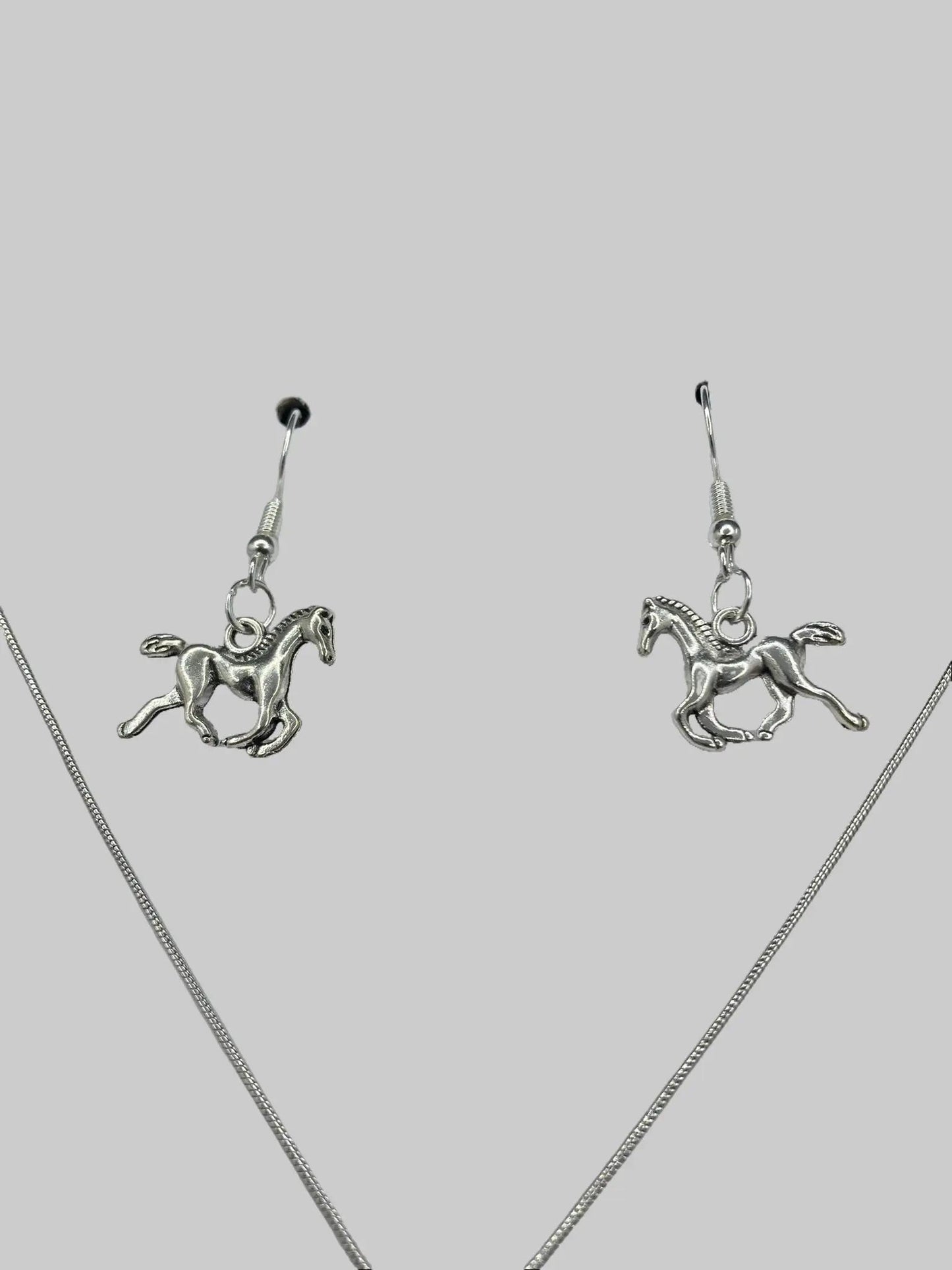 Horse Silver Plated Western Flair Accessory Set for Pierced Ears Unique Horse Design 18 Inch Necklace & Earrings Jewelry