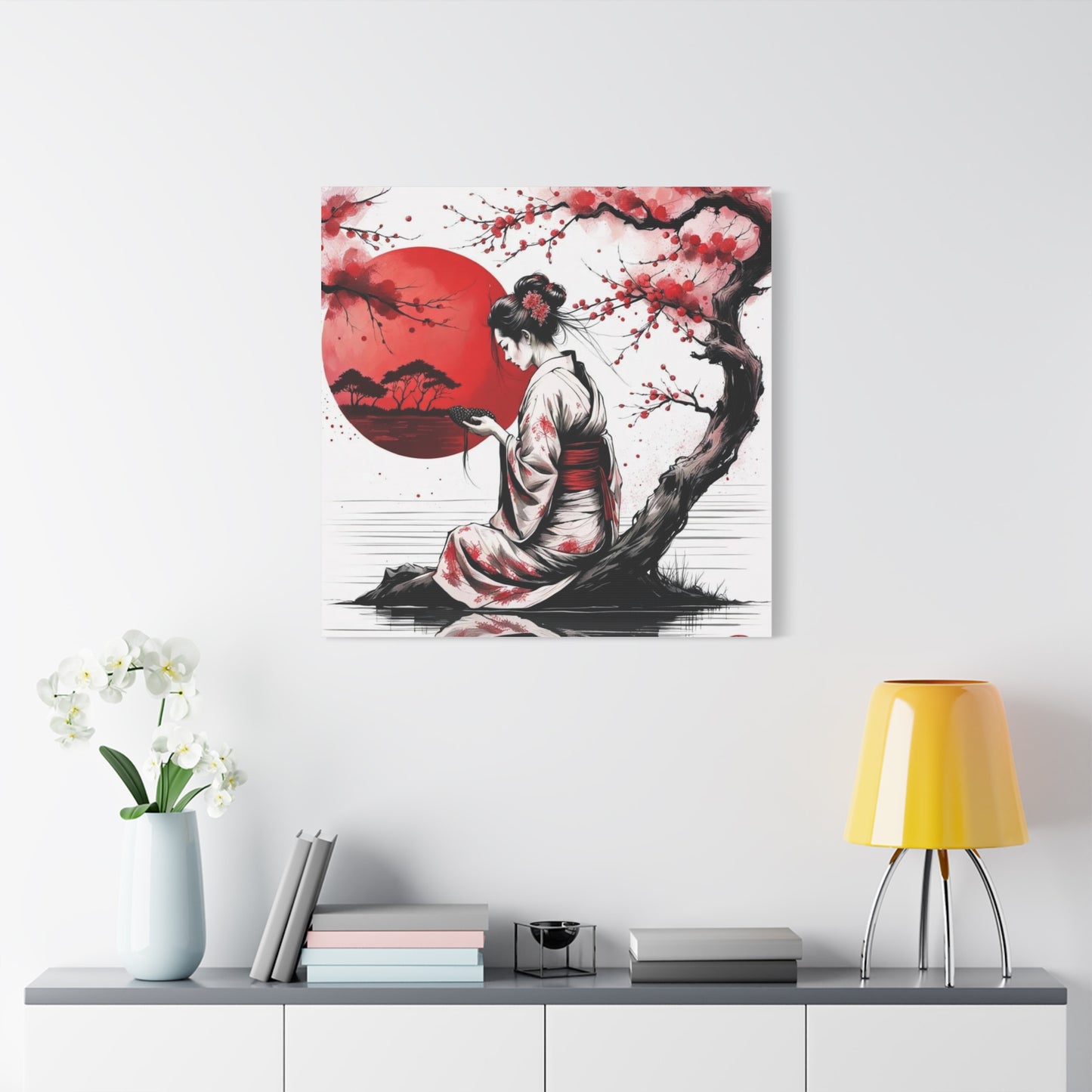 Geisha by the Tree Asian Abstract Art