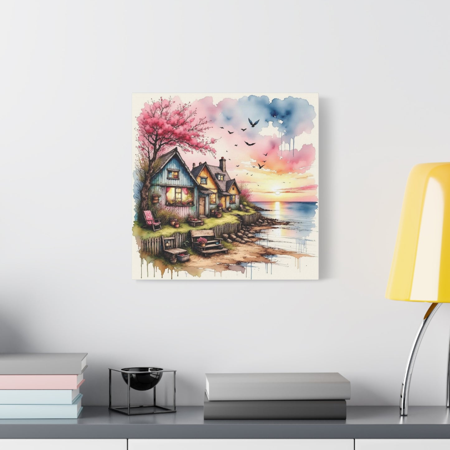 Watercolor Beach Front View Abstract Art