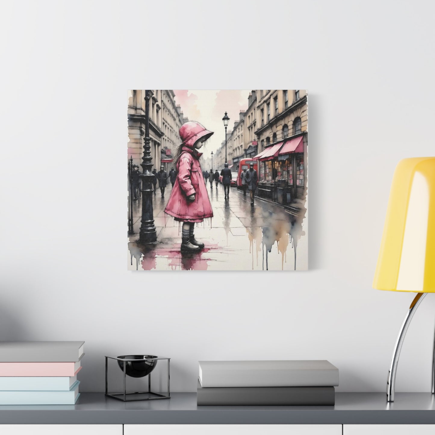 Girl in a Pink Raincoat Abstract Art