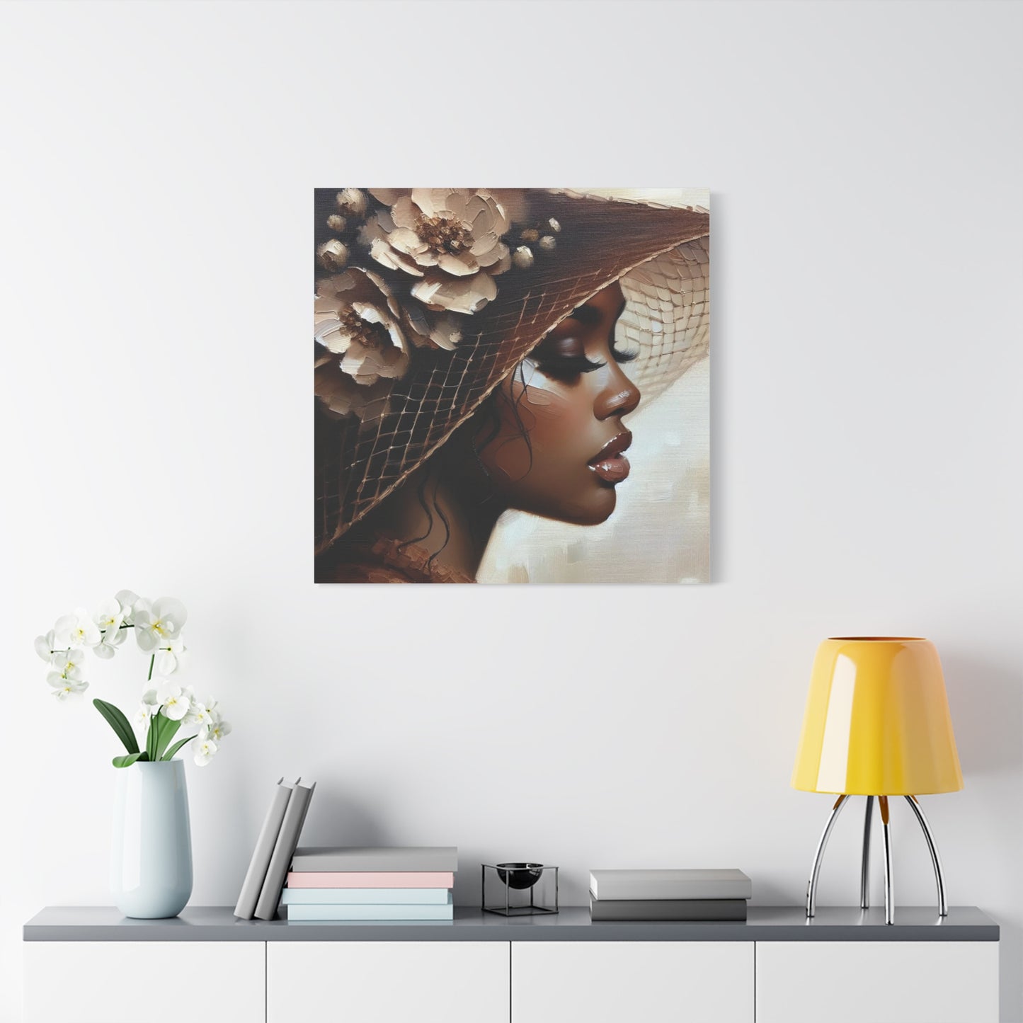 Beautiful Black Woman in Brown Hat Canvas Art