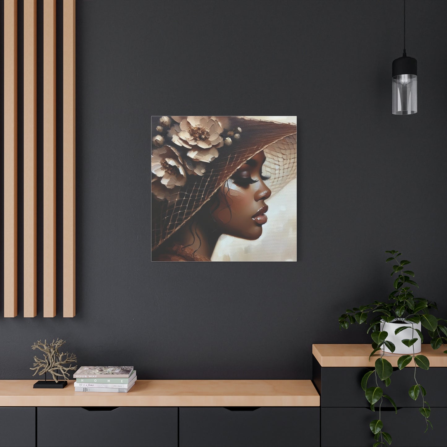 Beautiful Black Woman in Brown Hat Canvas Art