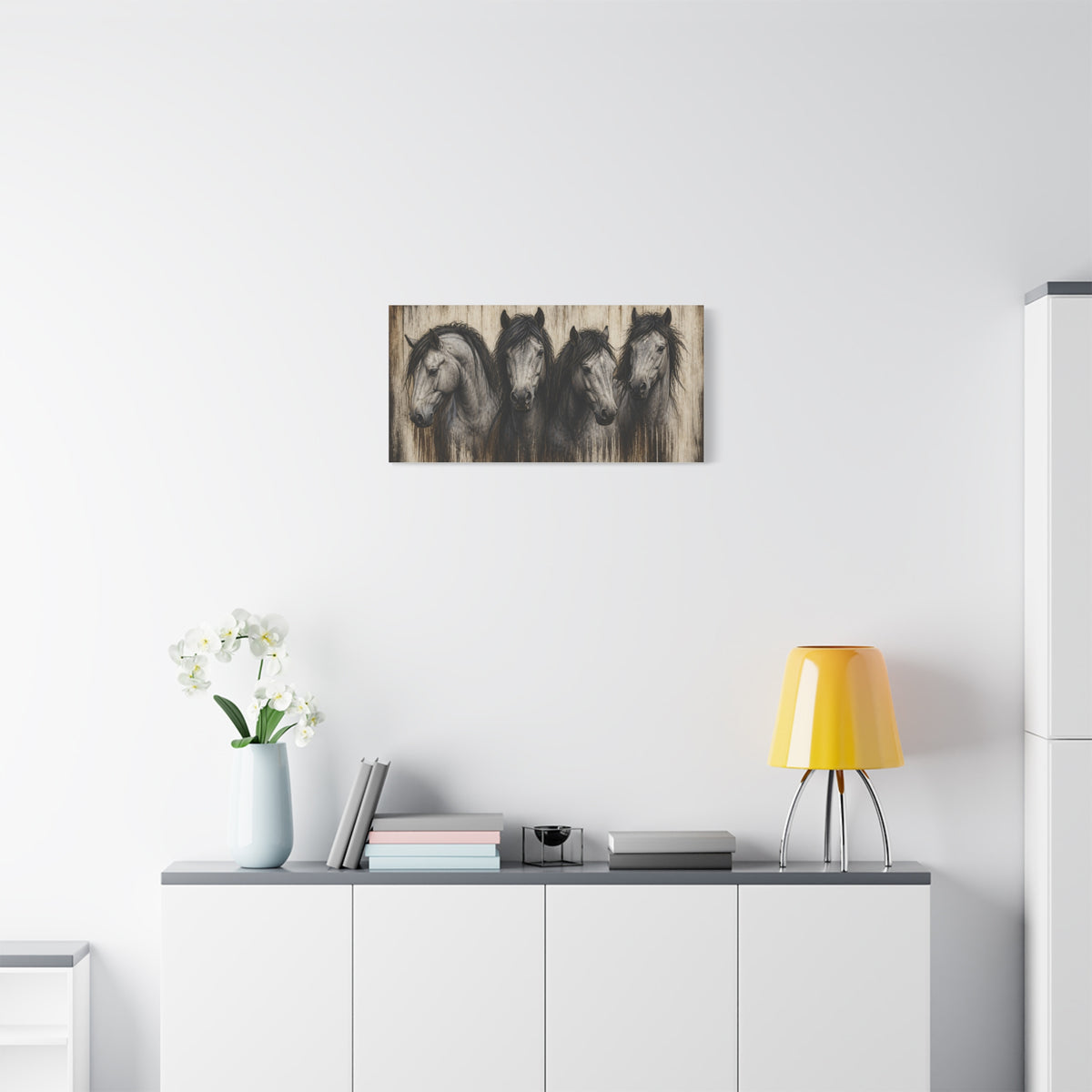 Grey Horses Matte Canvas Wall Art — Stretched 1.25"