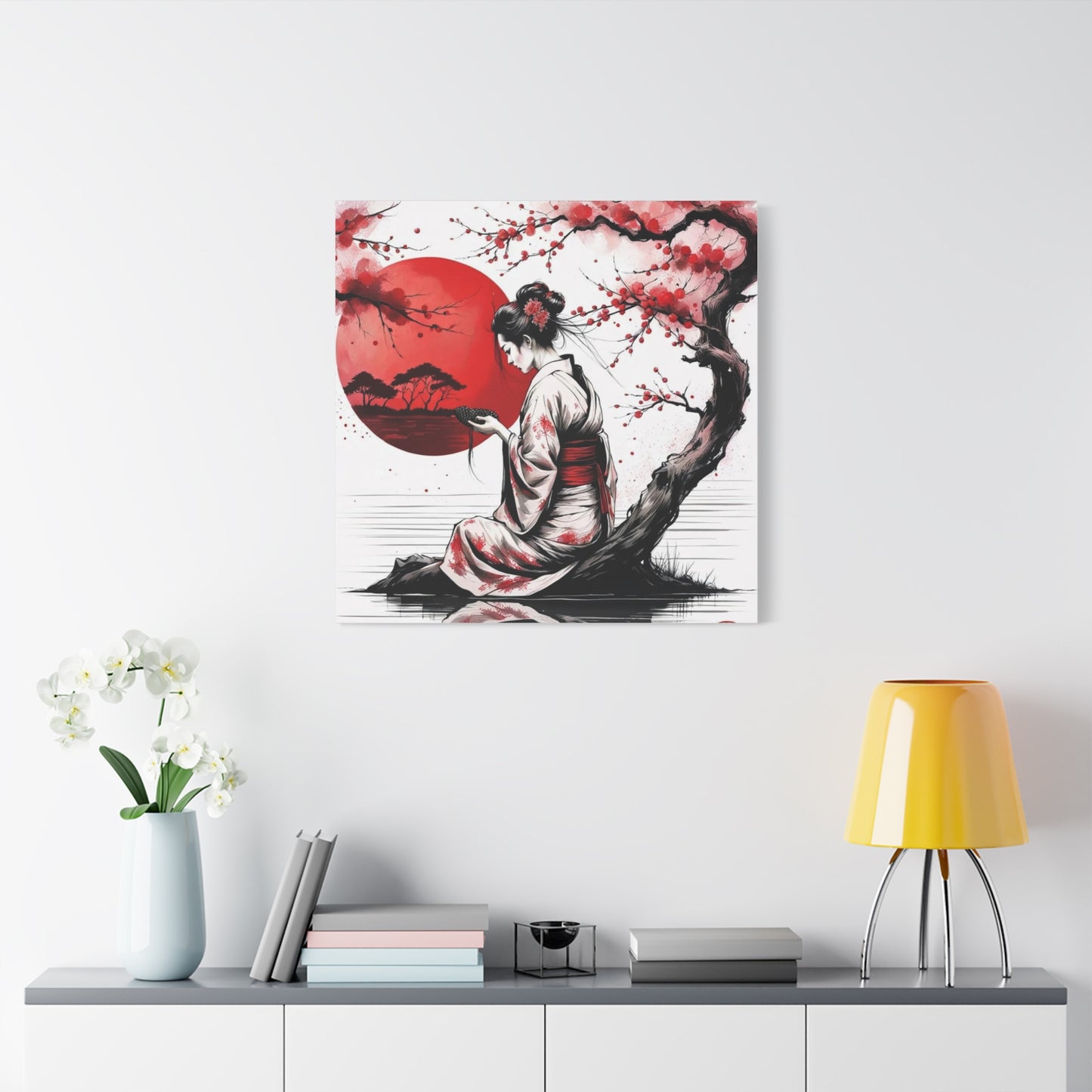 Geisha by the Tree Asian Abstract Art