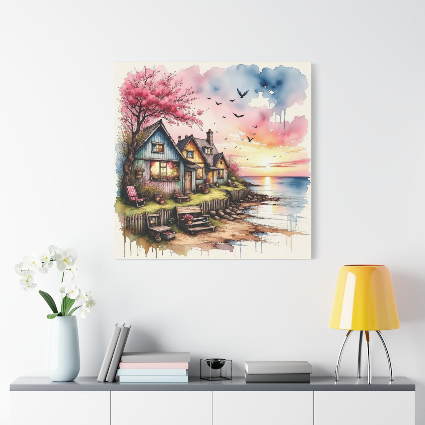 Watercolor Beach Front View Abstract Art