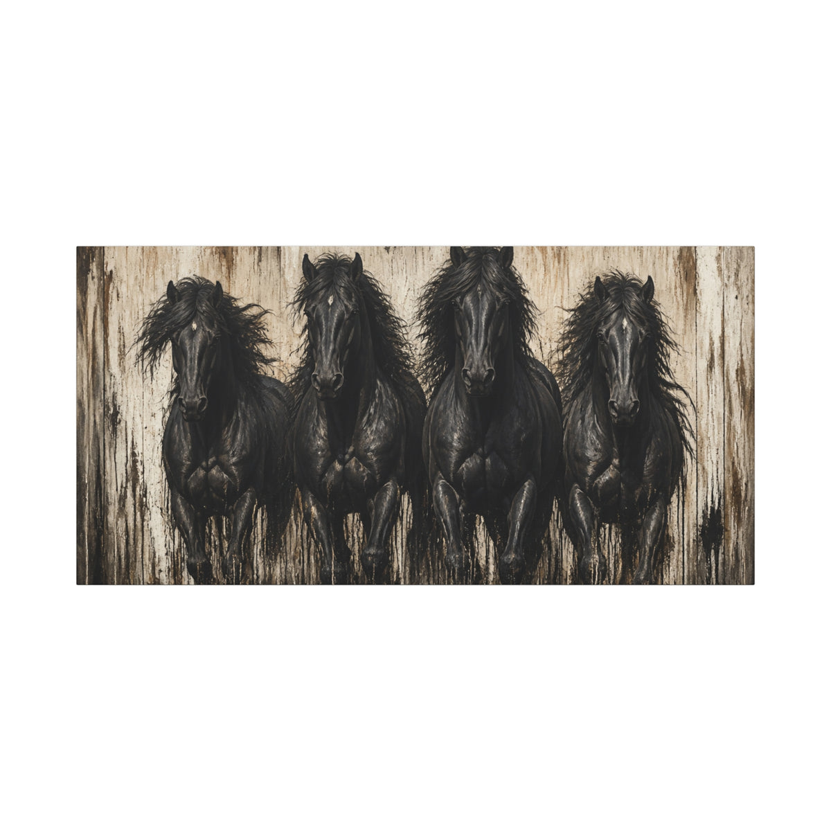 Running Black Horses Matte Canvas Wall Art — Stretched 1.25"
