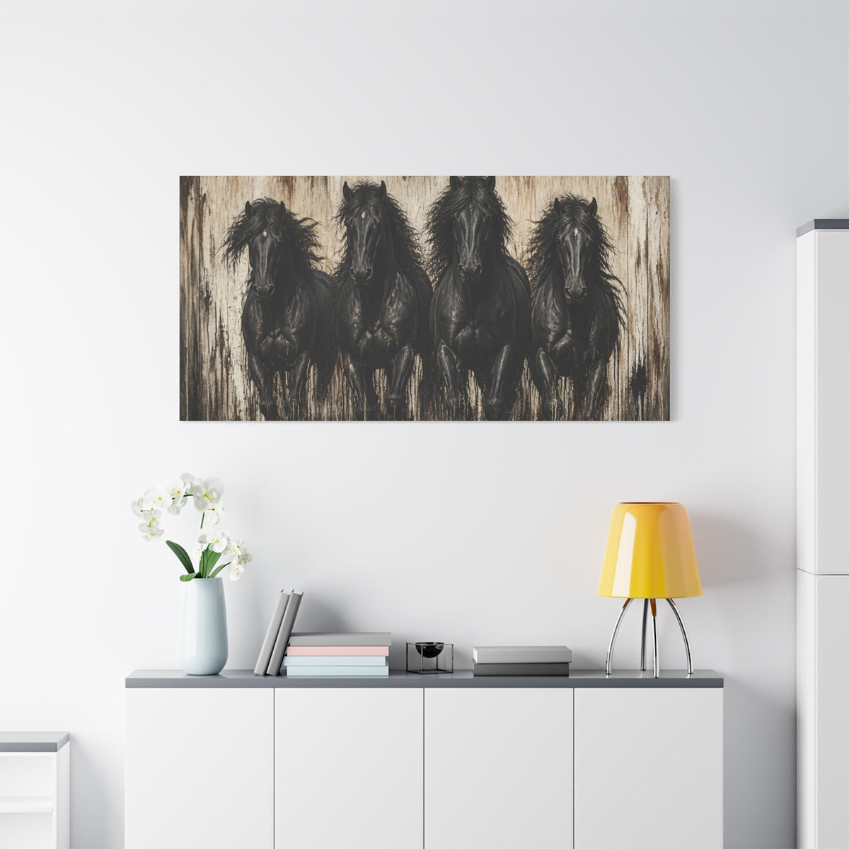 Running Black Horses Matte Canvas Wall Art — Stretched 1.25"