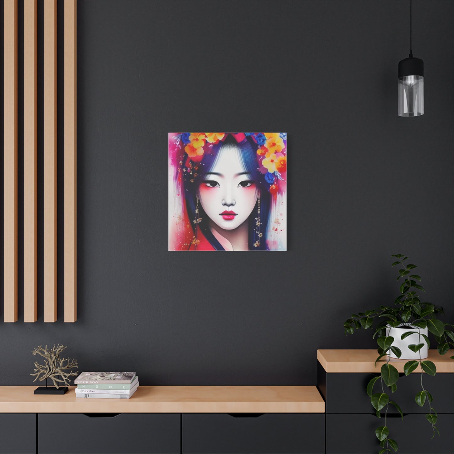 Lady w Flowers in Her Hair Asian Abstract Art