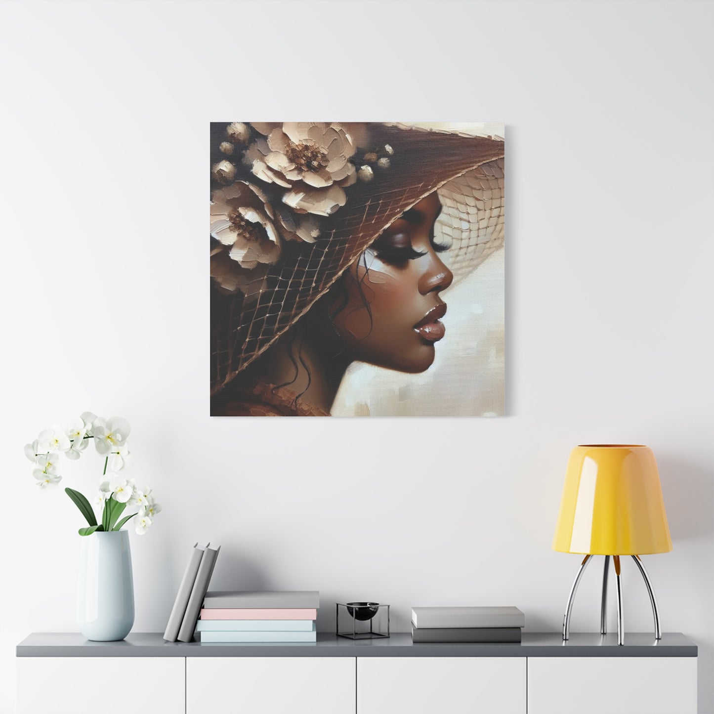 Beautiful Black Woman in Brown Hat Canvas Art