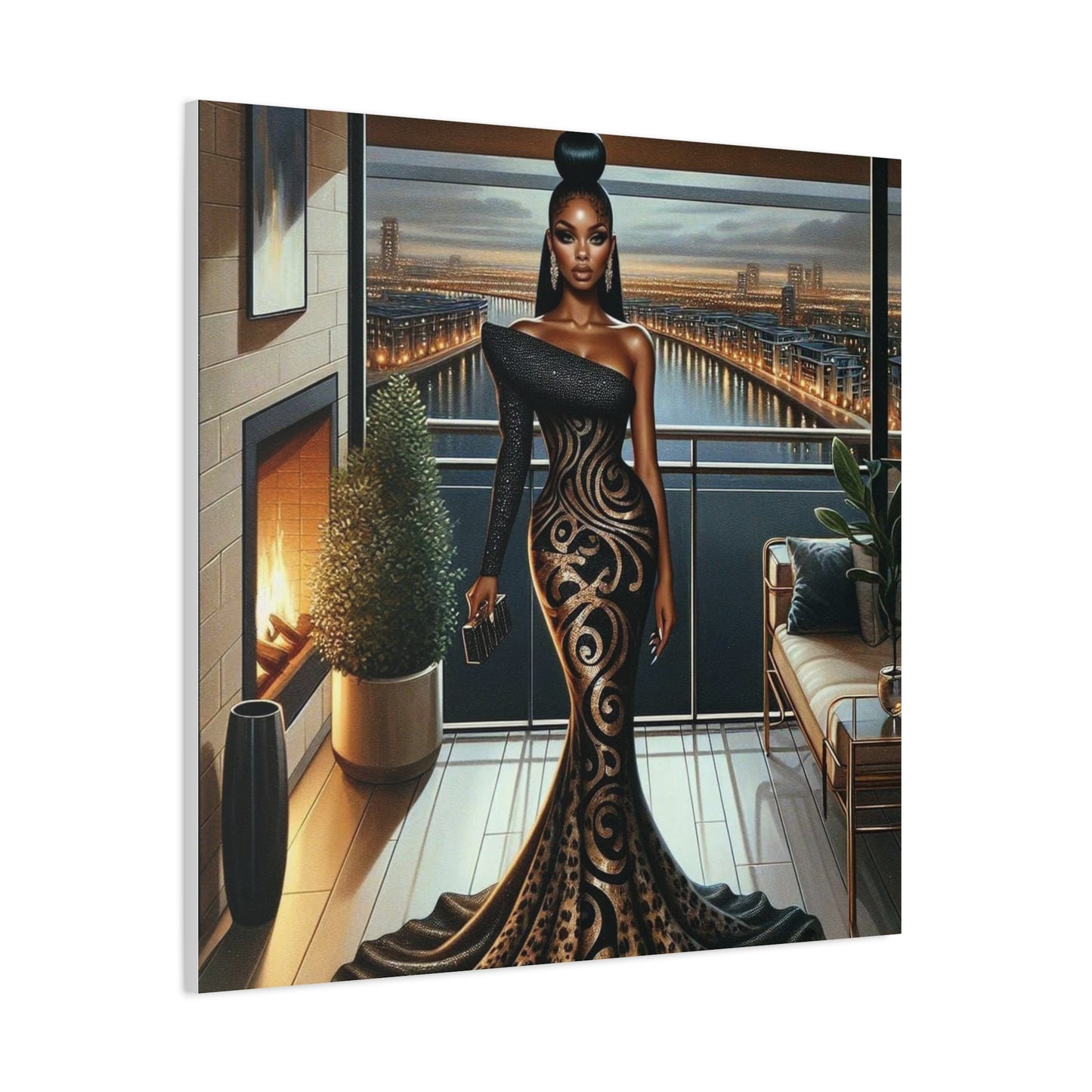 Elegant Woman Black Canvas Art