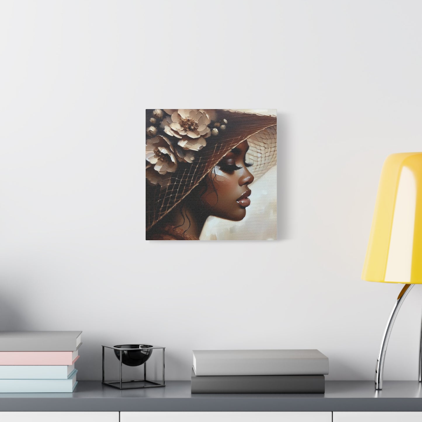 Beautiful Black Woman in Brown Hat Canvas Art