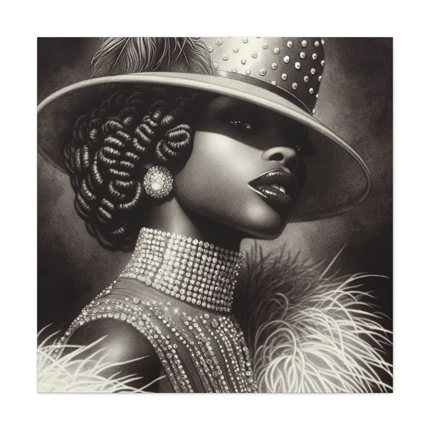 Beautiful Black Woman in Diamonds Hat Canvas Art