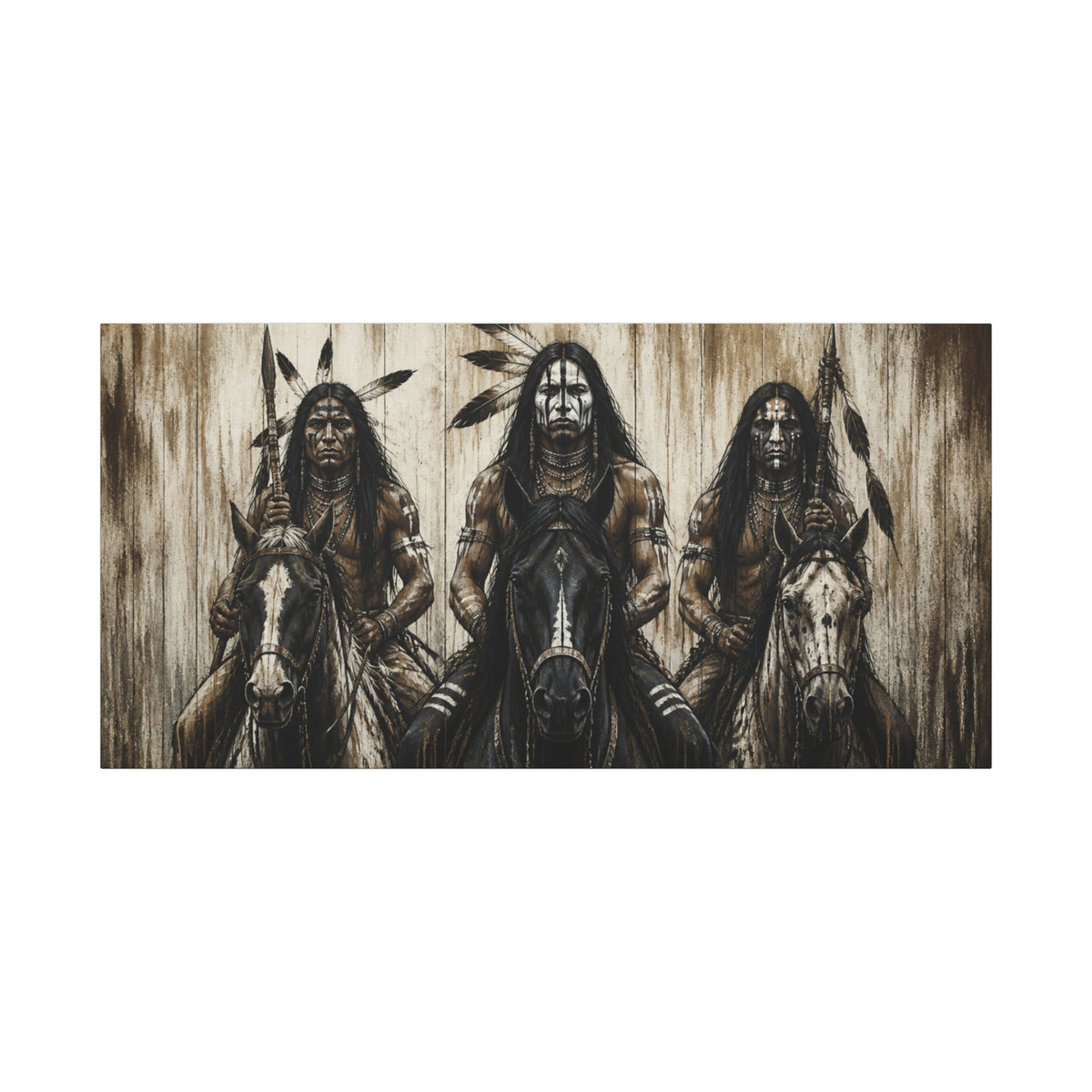 Native American Warriors Canvas Print — Three Horsemen Matte Stretched Wall Art
