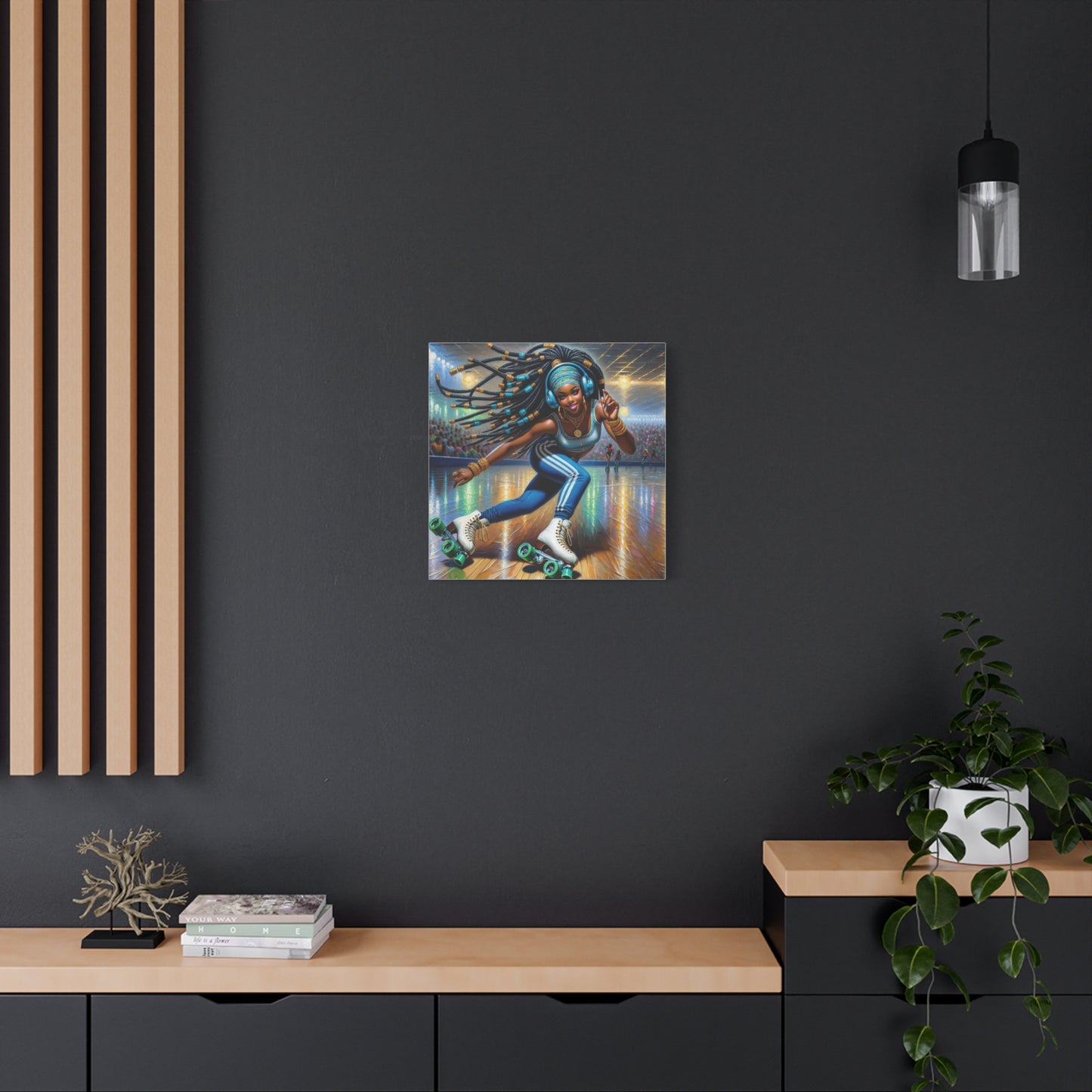 Beautiful Black Woman Roller Skating Canvas Art