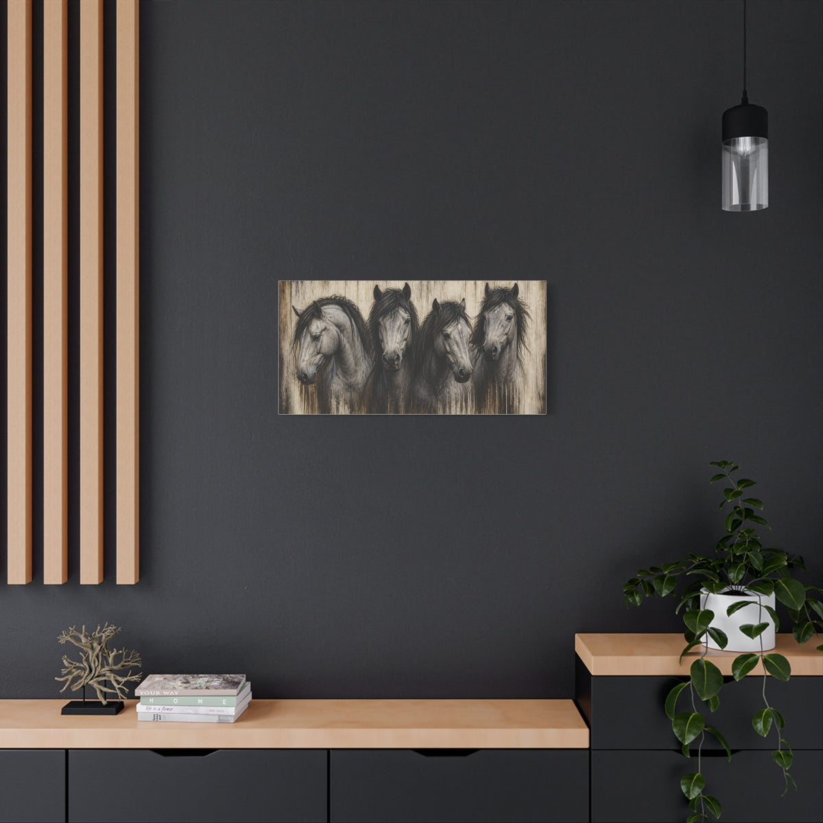 Grey Horses Matte Canvas Wall Art — Stretched 1.25"