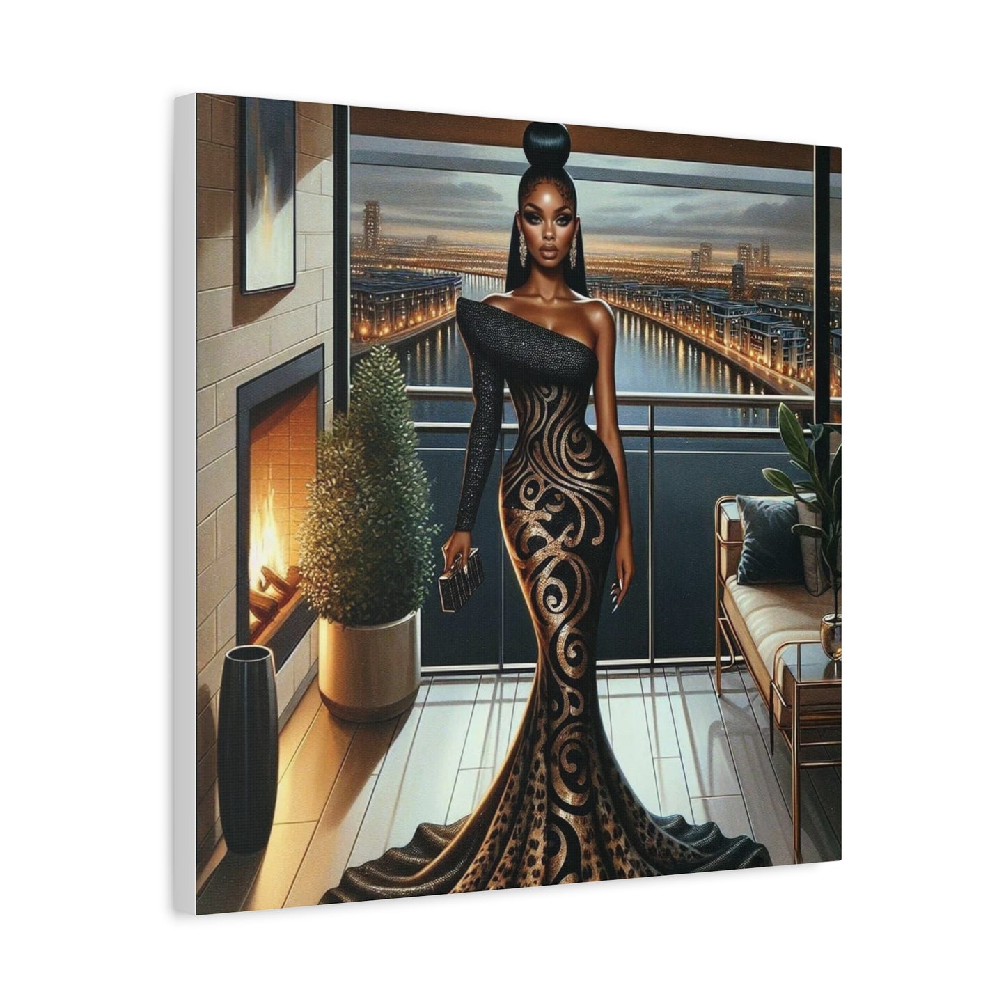 Elegant Woman Black Canvas Art