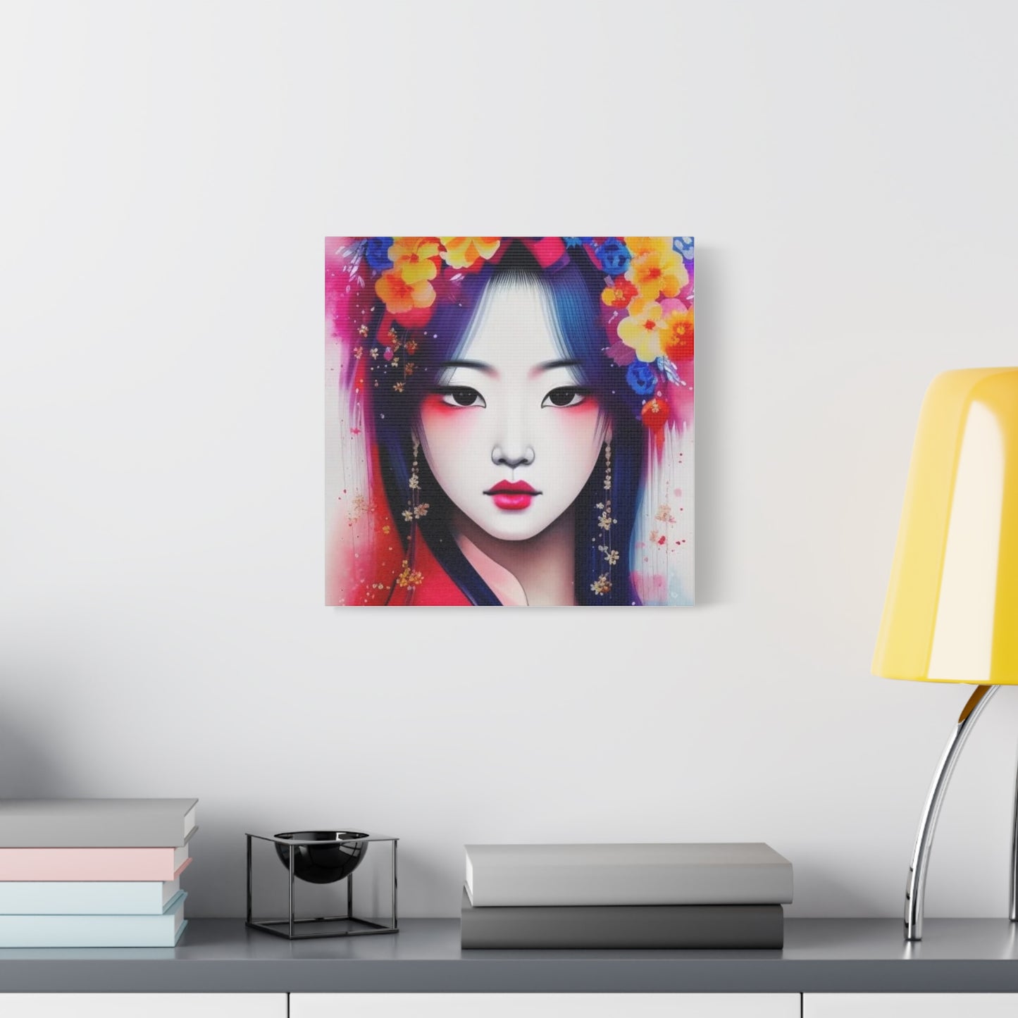 Lady w Flowers in Her Hair Asian Abstract Art