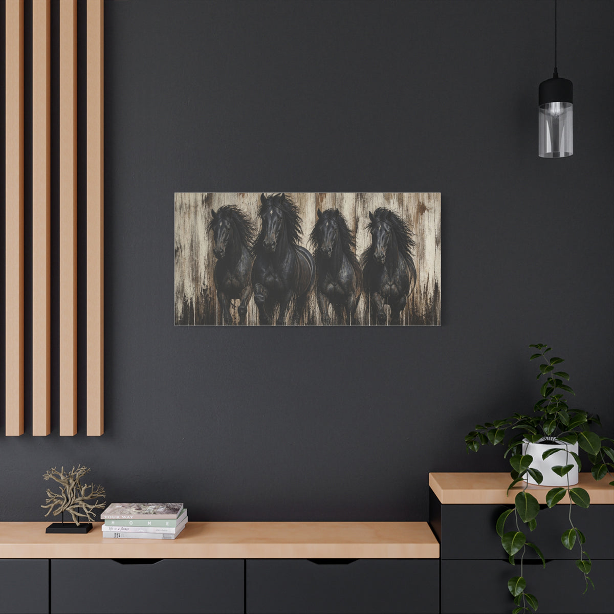 Black Horses Matte Canvas Wall Art — Stretched 1.25"