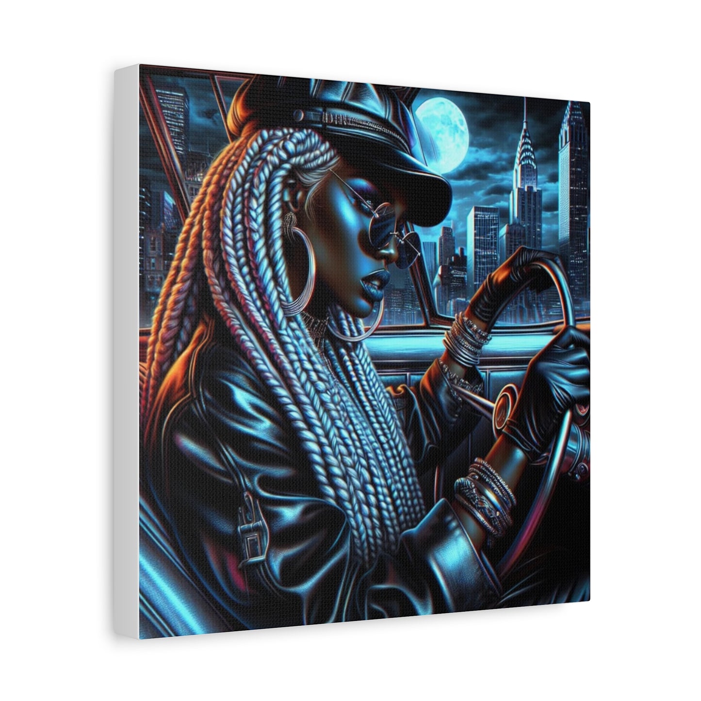 Beautiful Woman Driving Black Canvas Art