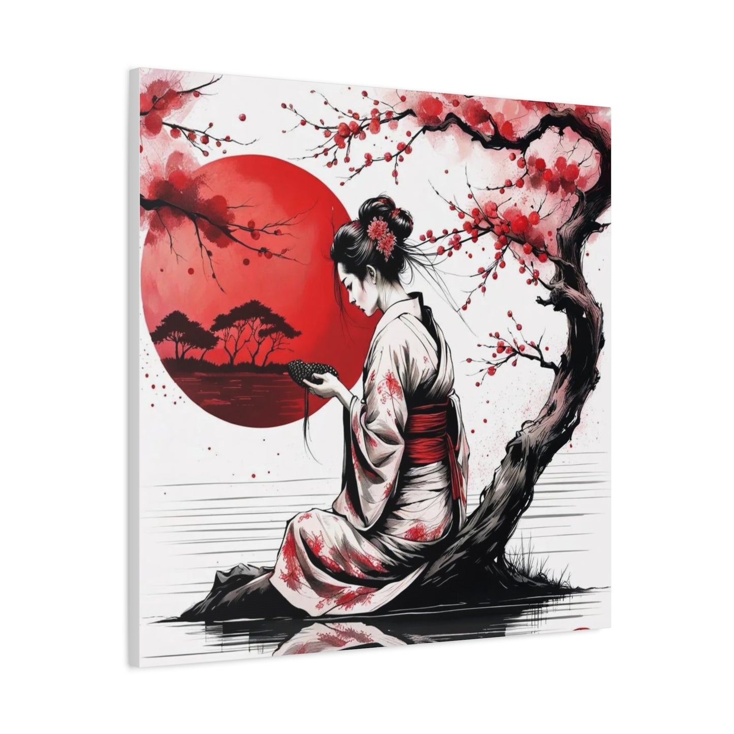 Geisha by the Tree Asian Abstract Art
