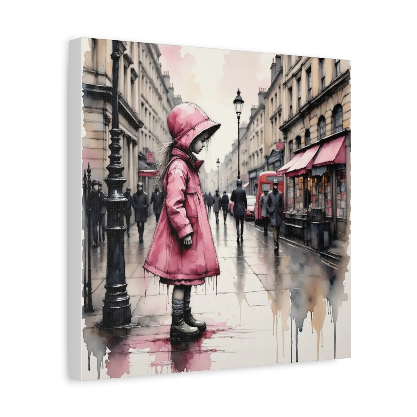 Girl in a Pink Raincoat Abstract Art
