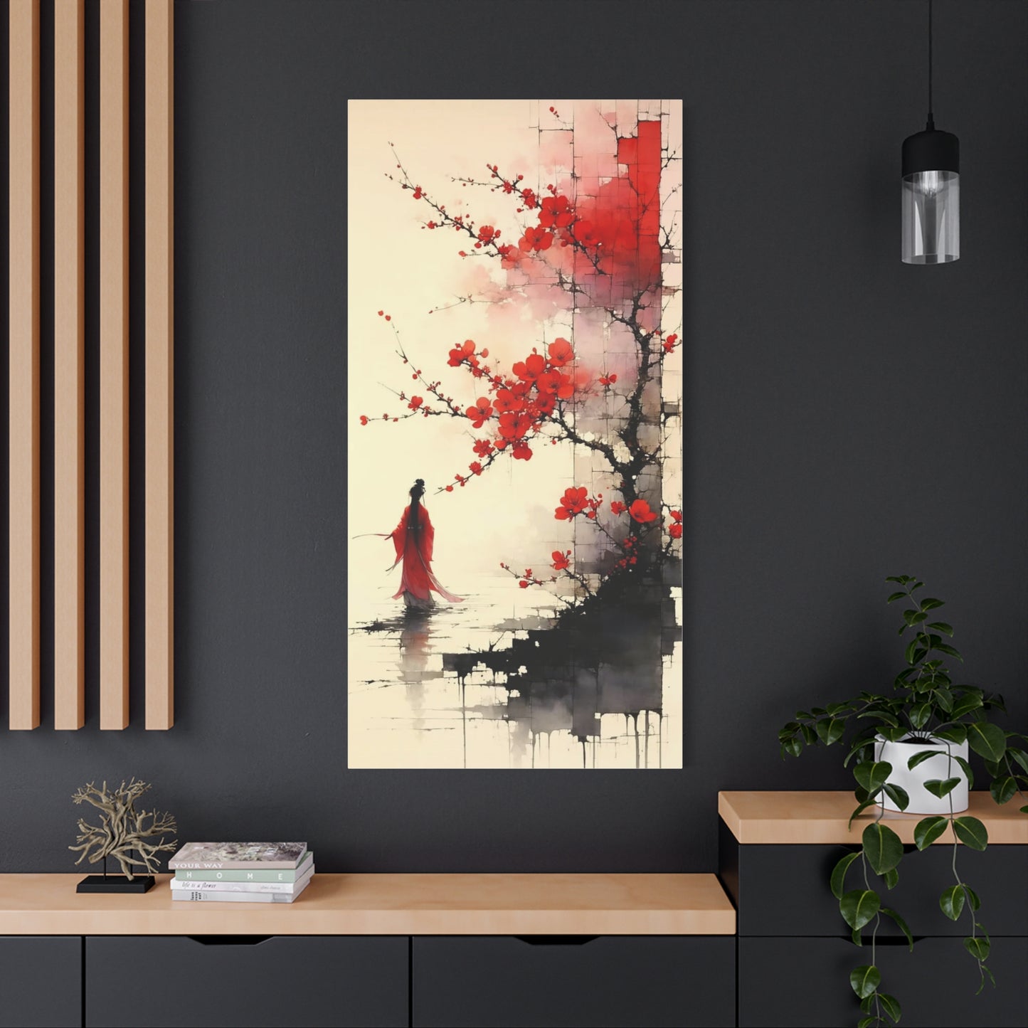 Red Flowers Asian Abstract Art