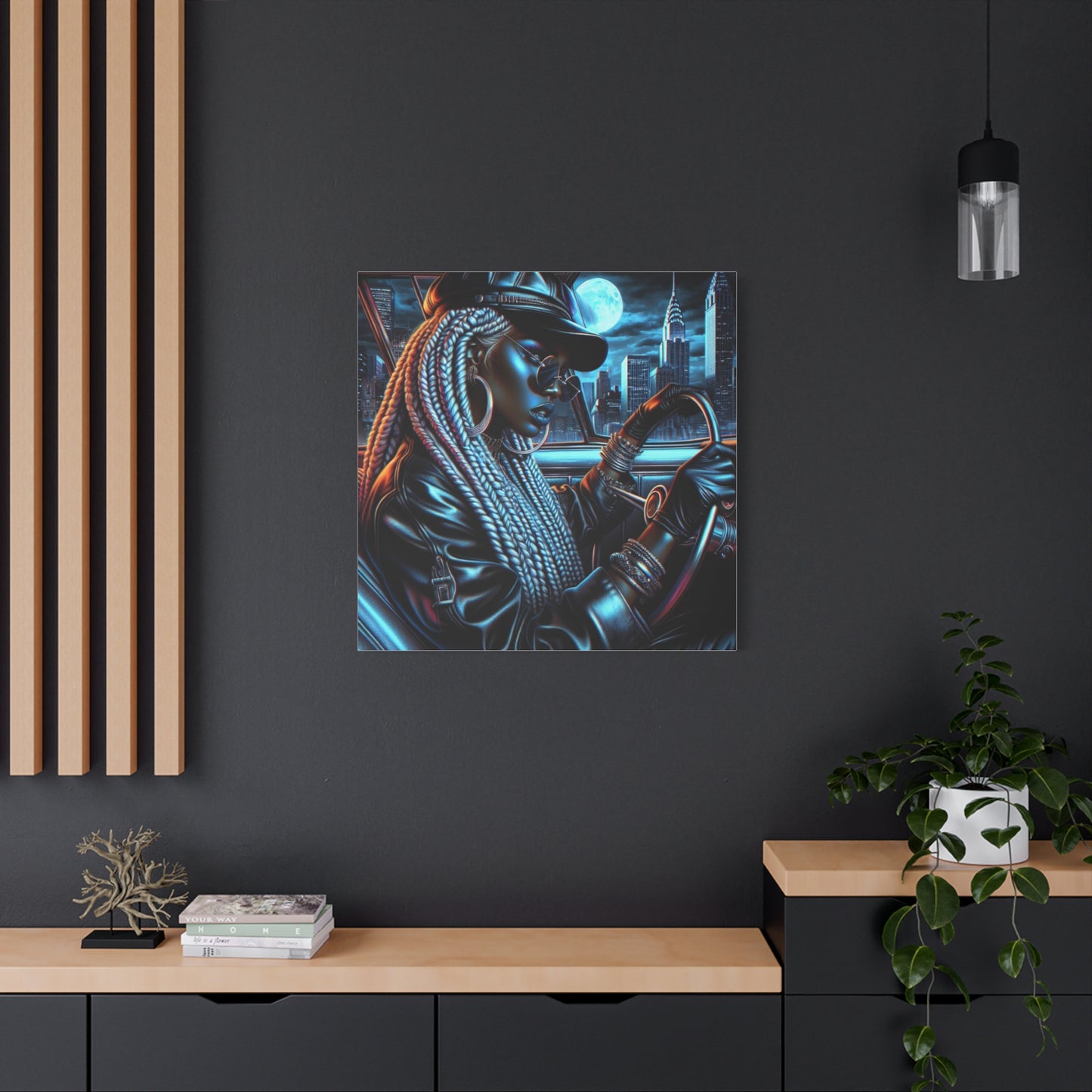 Beautiful Woman Driving Black Canvas Art