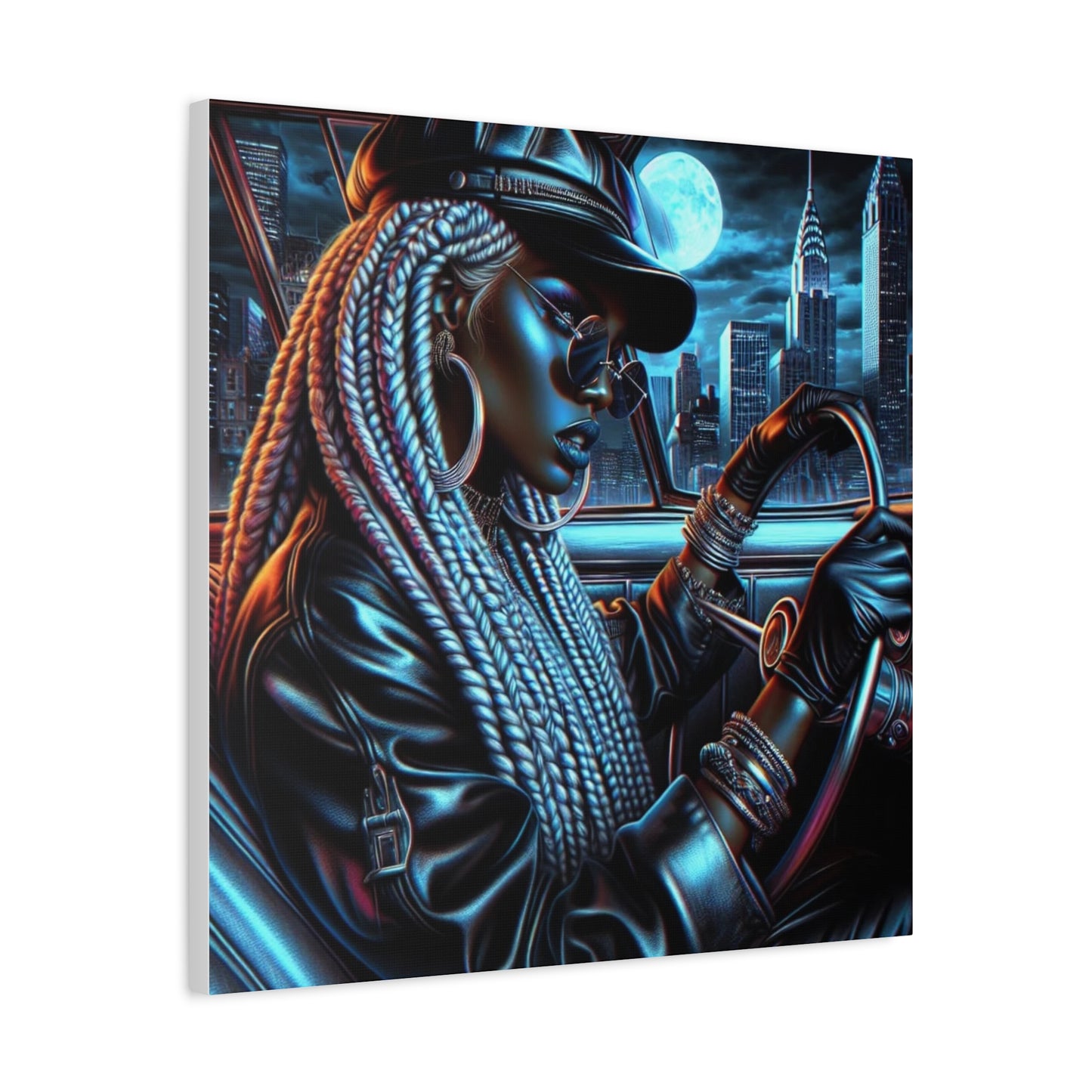 Beautiful Woman Driving Black Canvas Art
