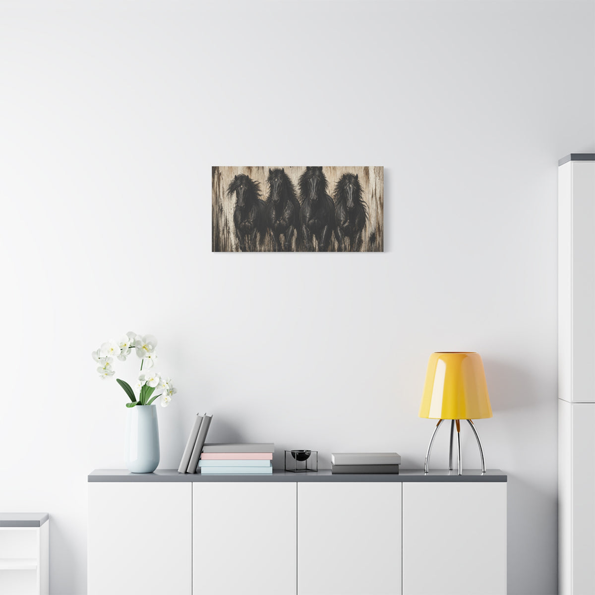 Running Black Horses Matte Canvas Wall Art — Stretched 1.25"