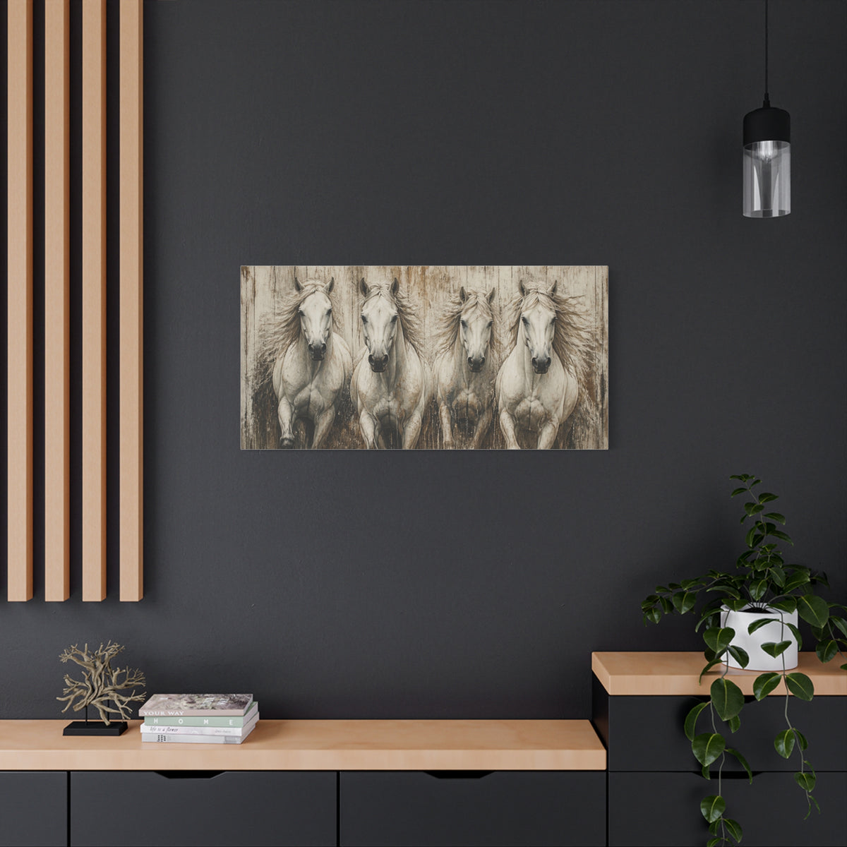 White Running  Horses Matte Canvas Wall Art — Stretched 1.25"