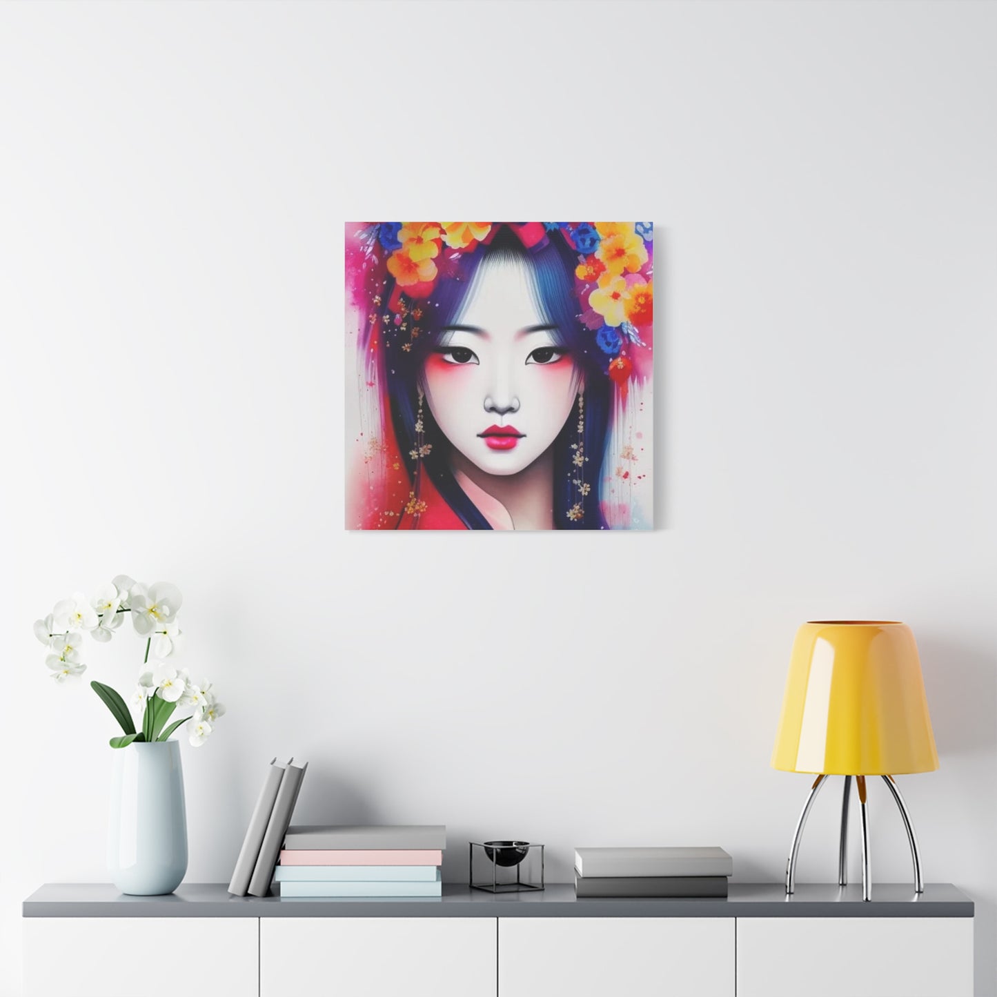 Lady w Flowers in Her Hair Asian Abstract Art