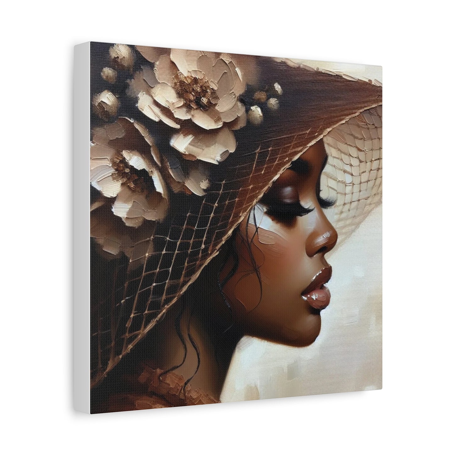Beautiful Black Woman in Brown Hat Canvas Art
