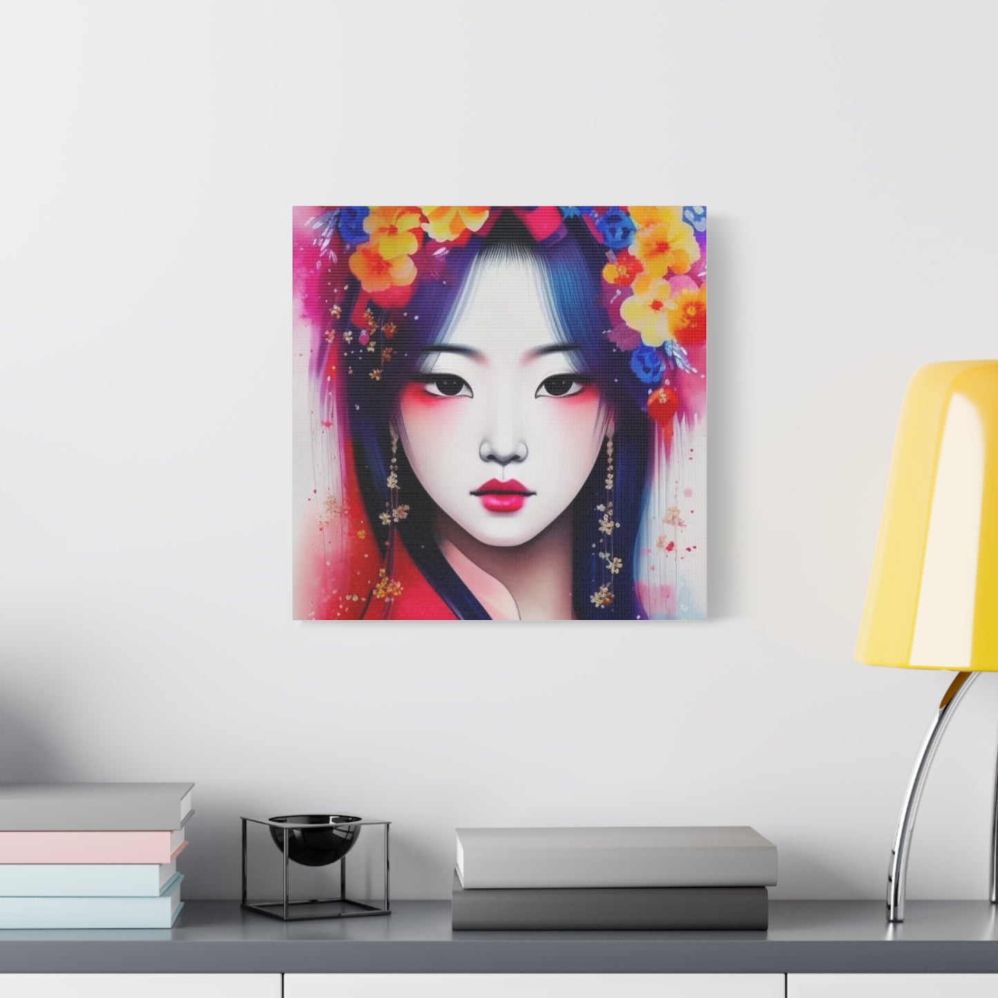 Lady w Flowers in Her Hair Asian Abstract Art