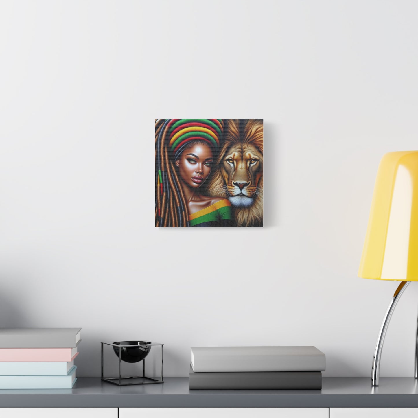 Beautiful Black Woman and Her Lion Canvas Art