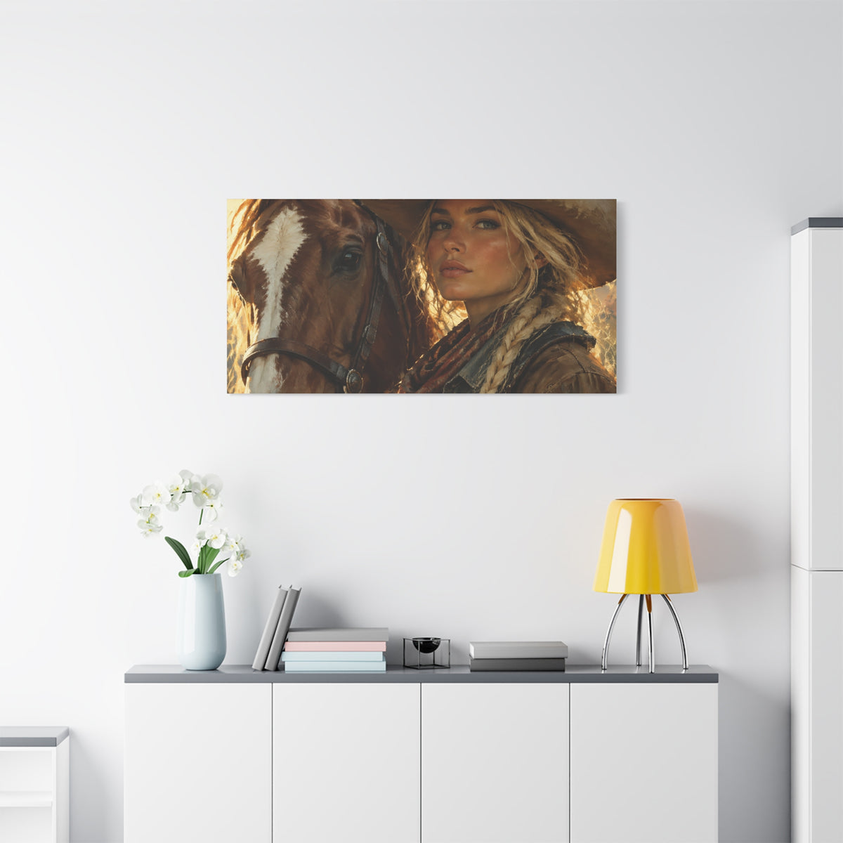 Western Cowgirl and Horse Matte Canvas Wall Art
